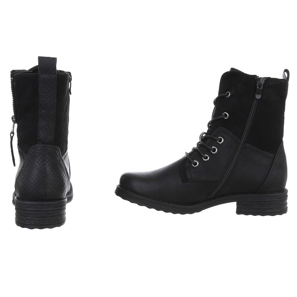 Ital-Design Modischer Damenstiefel mit Schnürung und Reißverschluss Stiefelette (90169756) Blockabsatz Schnürstiefeletten in Schwarz – Bild 5 von 5