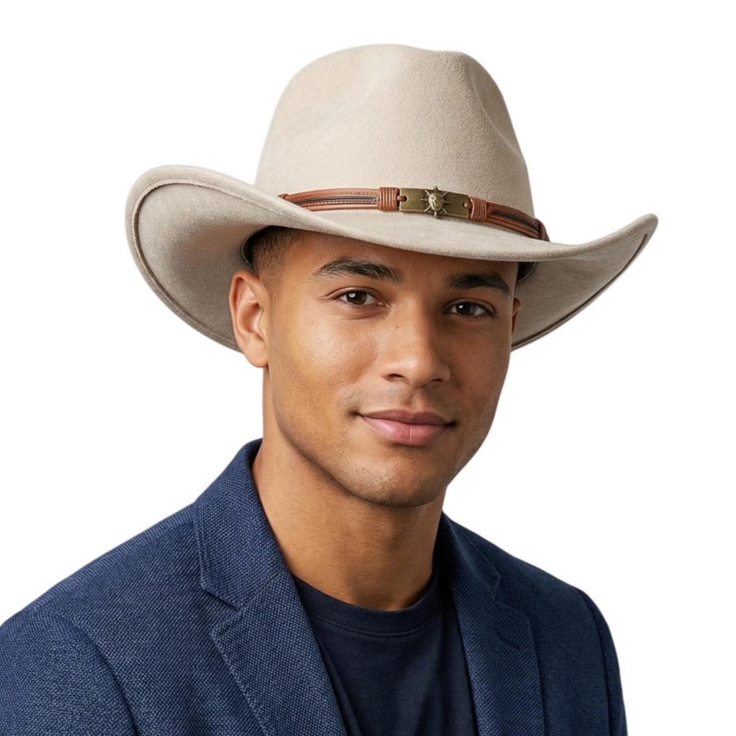 LuxusKollektion Cowboyhut Cowboyhut Wildleder Damen Herren Krempe Einheitsgröße-M Weiß