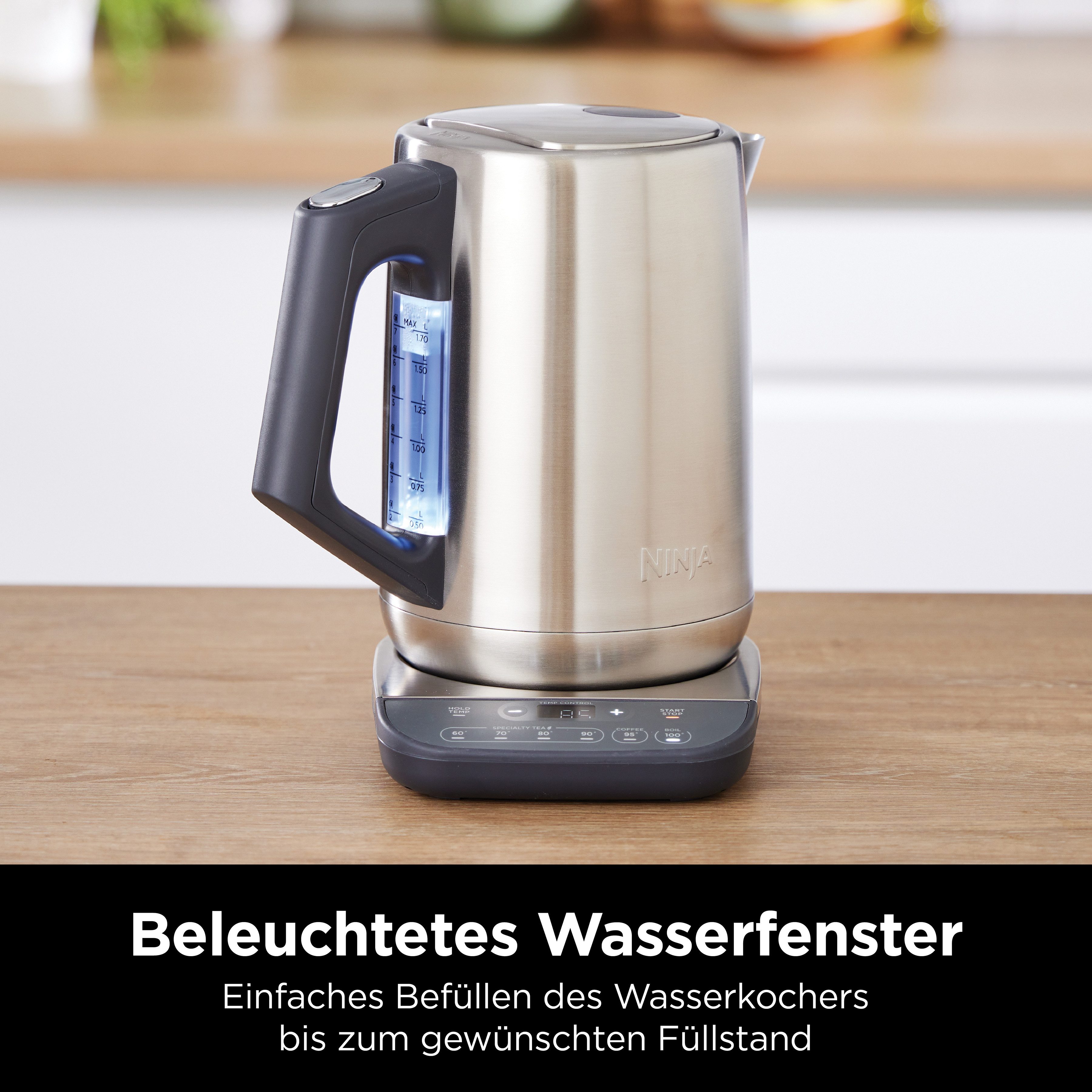NINJA Wasserkocher KT201EU, 1,7 l, 3000 W, 40-100 °C, Edelstahl