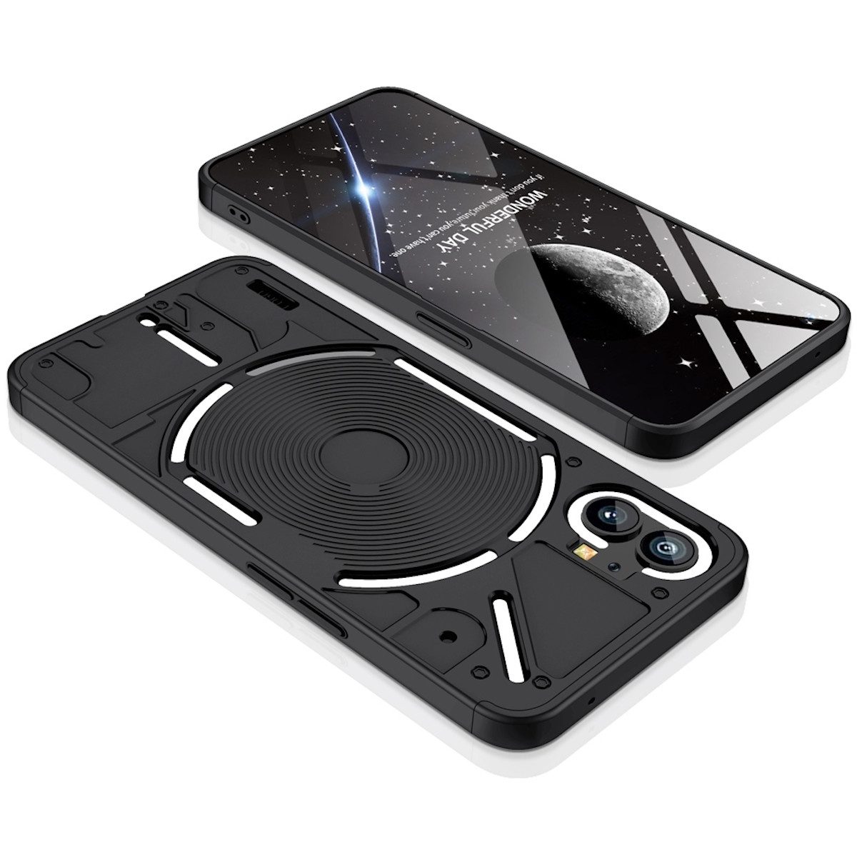 Wigento Handyhülle Für Nothing Phone 1 Kunststoff PC Case Design Tasche Hülle Schwarz