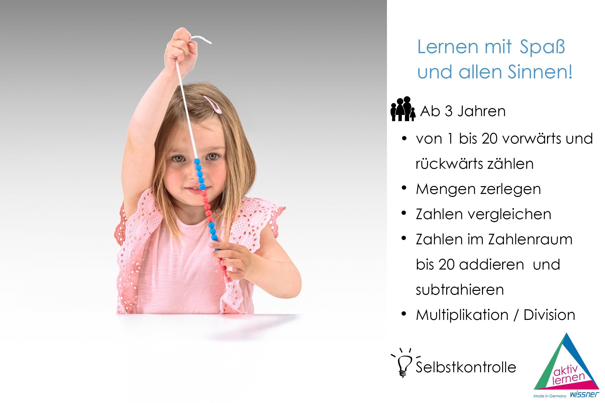 Wissner® aktiv lernen Lernspielzeug 20er Rechenkette, reißfeste Kordel, Unterteilung nach 5 Kugeln – Bild 5 von 5