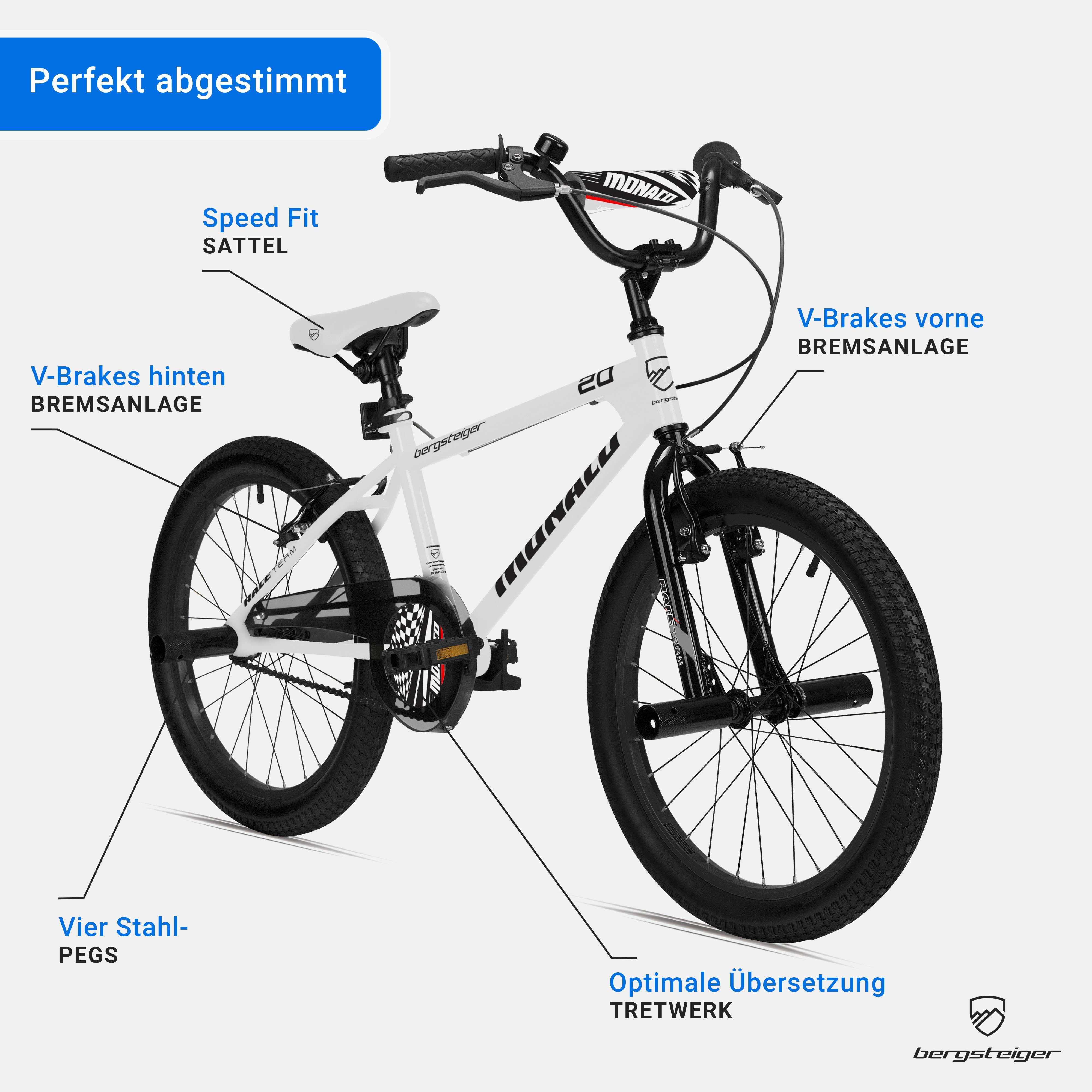 9 6, Jahre, Monaco Zoll für 20 7, Kinderfahrrad, bergsteiger Weiß 1 BMX, geeignet 8, Kinderfahrrad Gang