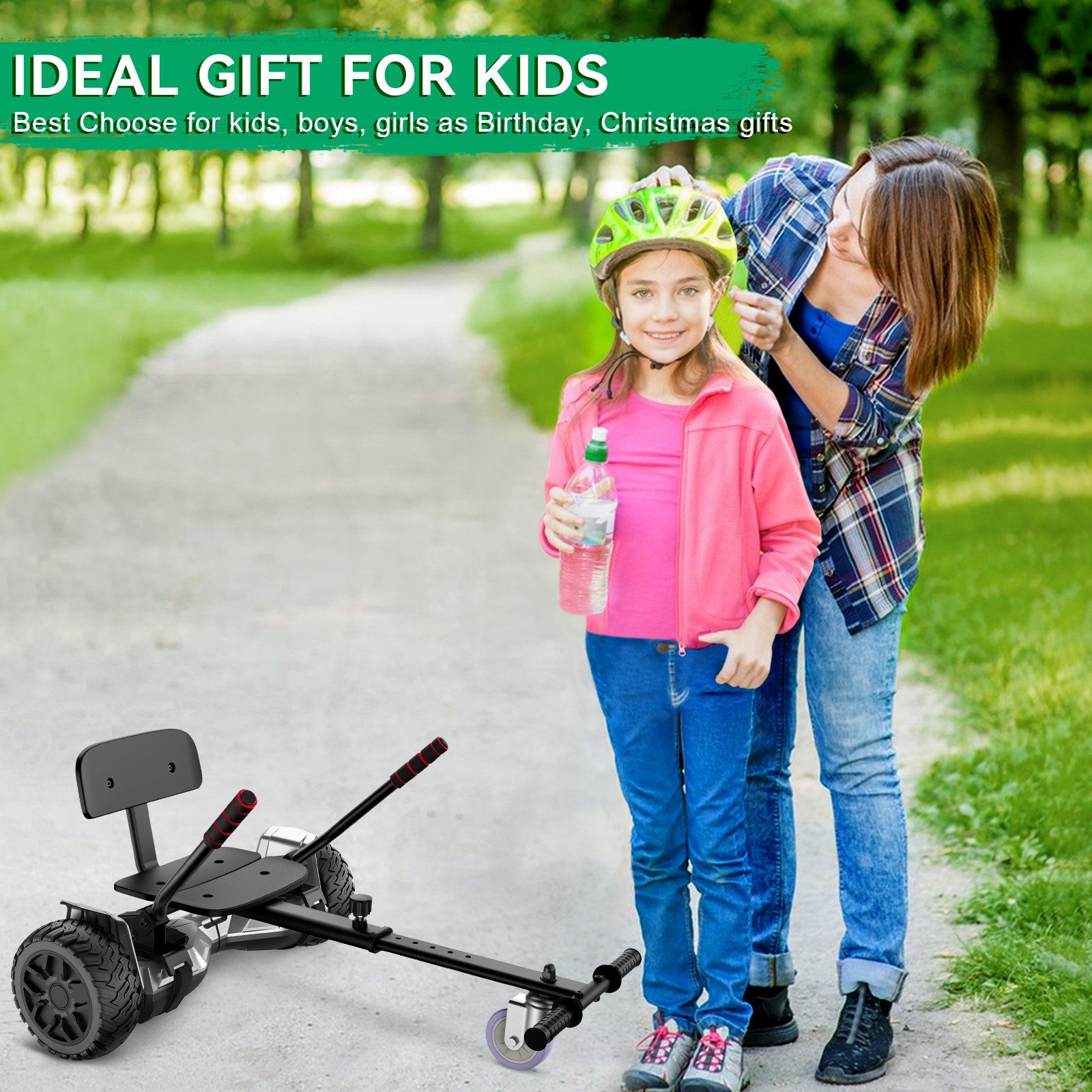 SISIGAD Balance Scooter Kart HY-B02 6,5 Zoll Dualmotorräder, Hoverboard mit kart,LED, Bluetooth, 10 km/h, Hoverboards mit Sitz&LED-Licht und Bluetooth,Geschenk für Kinder