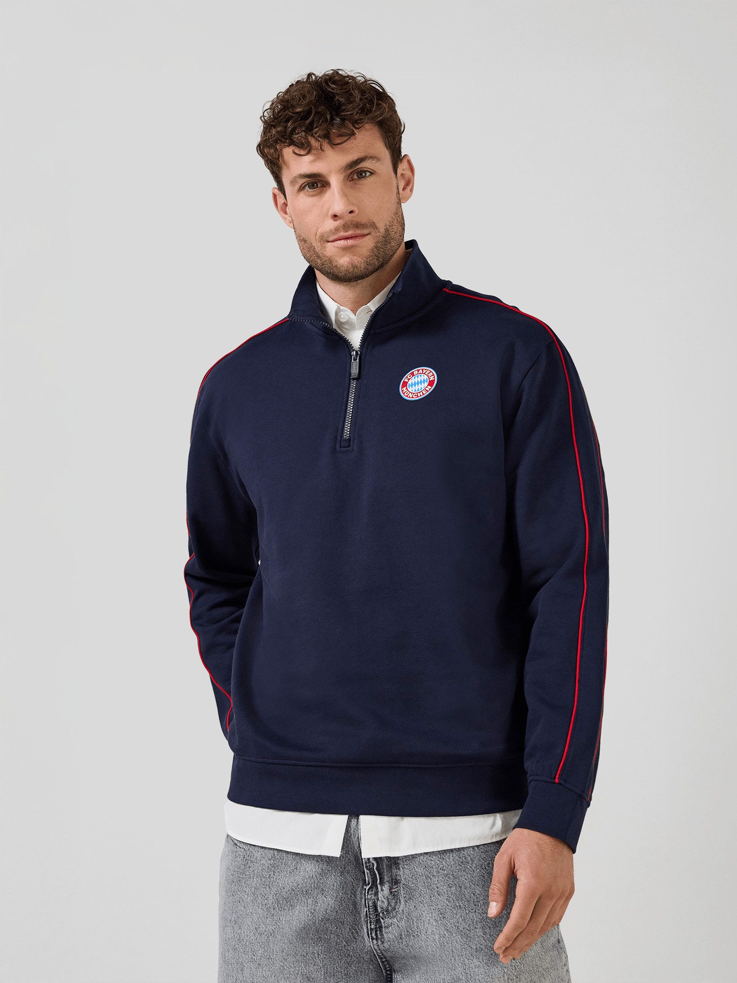 Kapuzensweatjacke FC Bayern München, Half-Zip Pullover Essentials, Herren, Navy