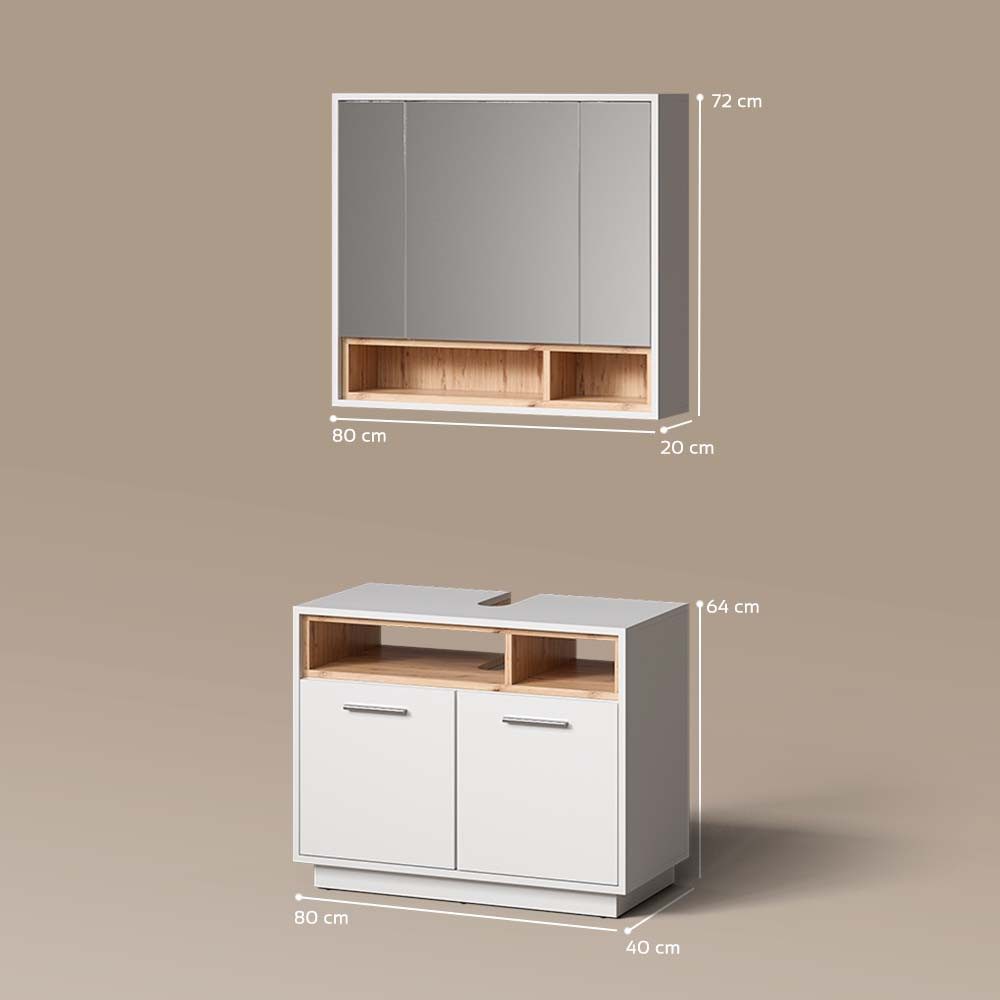 Livinity® Badmöbel-Set Temo, Weiß/Sonoma, 2 Teile