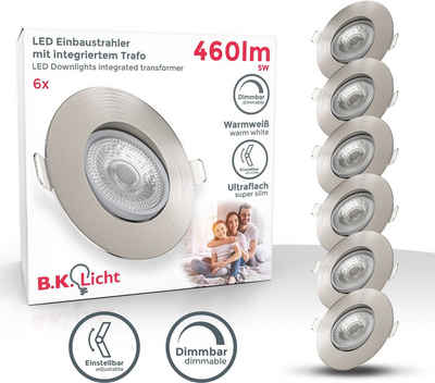 B.K.Licht LED Einbaustrahler, LED fest integriert, Warmweiß, Einbauleuchte, dimmbar, Deckenlampe, Spots, schwenkbar, 5W, 6er SET