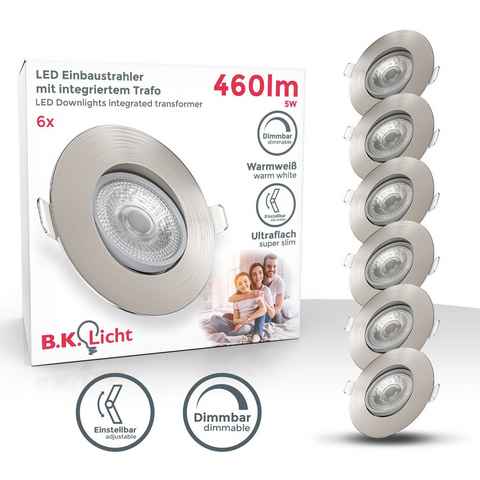 B.K.Licht LED Einbaustrahler, LED fest integriert, Warmweiß, Einbauleuchte, dimmbar, Deckenlampe, Spots, schwenkbar, 5W, 6er SET