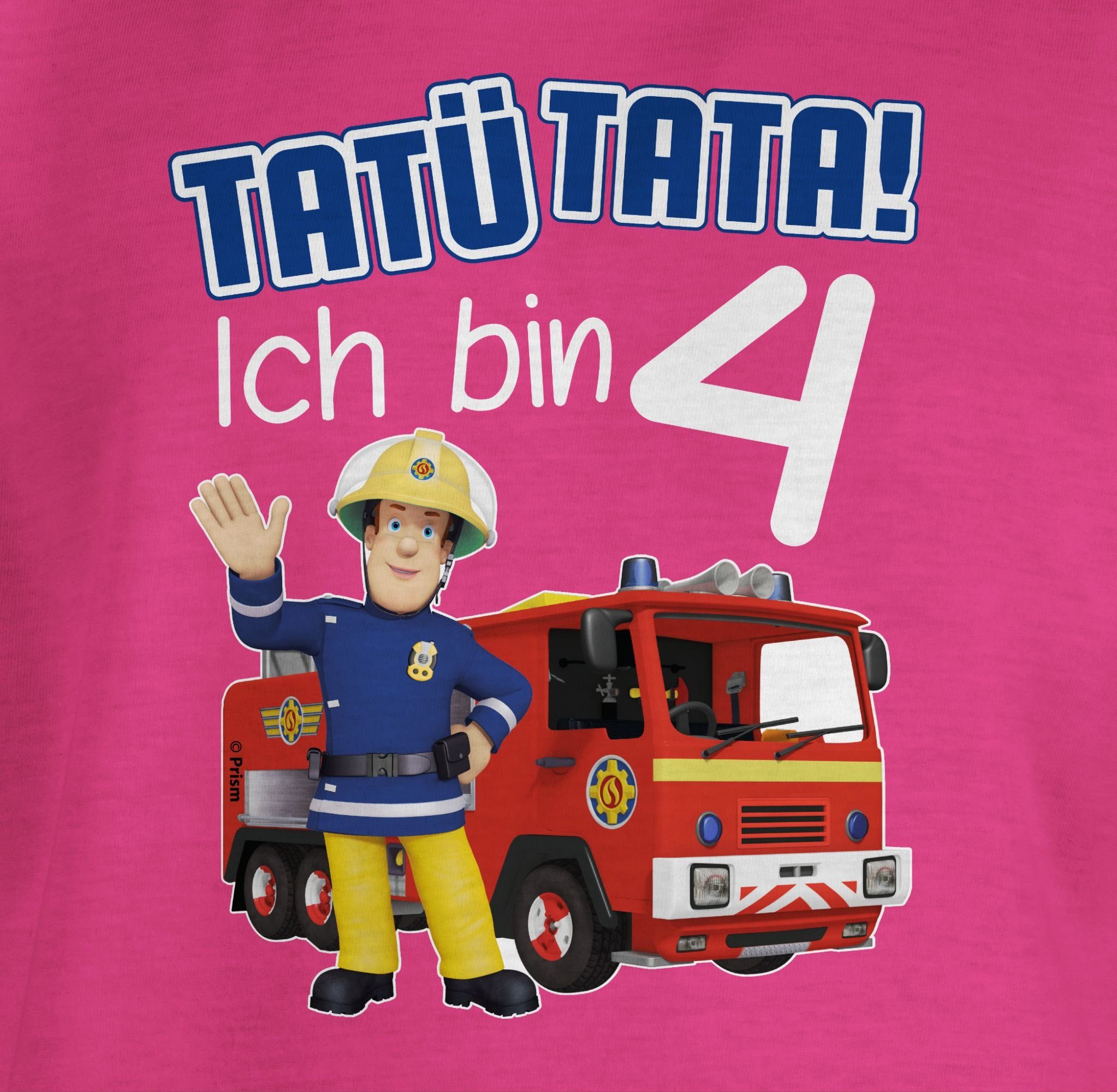 Shirtracer T-Shirt Tatü Tata Ich bin 4 Geburtstag I 4. Geburtstag Feuerwehr I Vierter Geb Feuerwehrmann Sam Mädchen