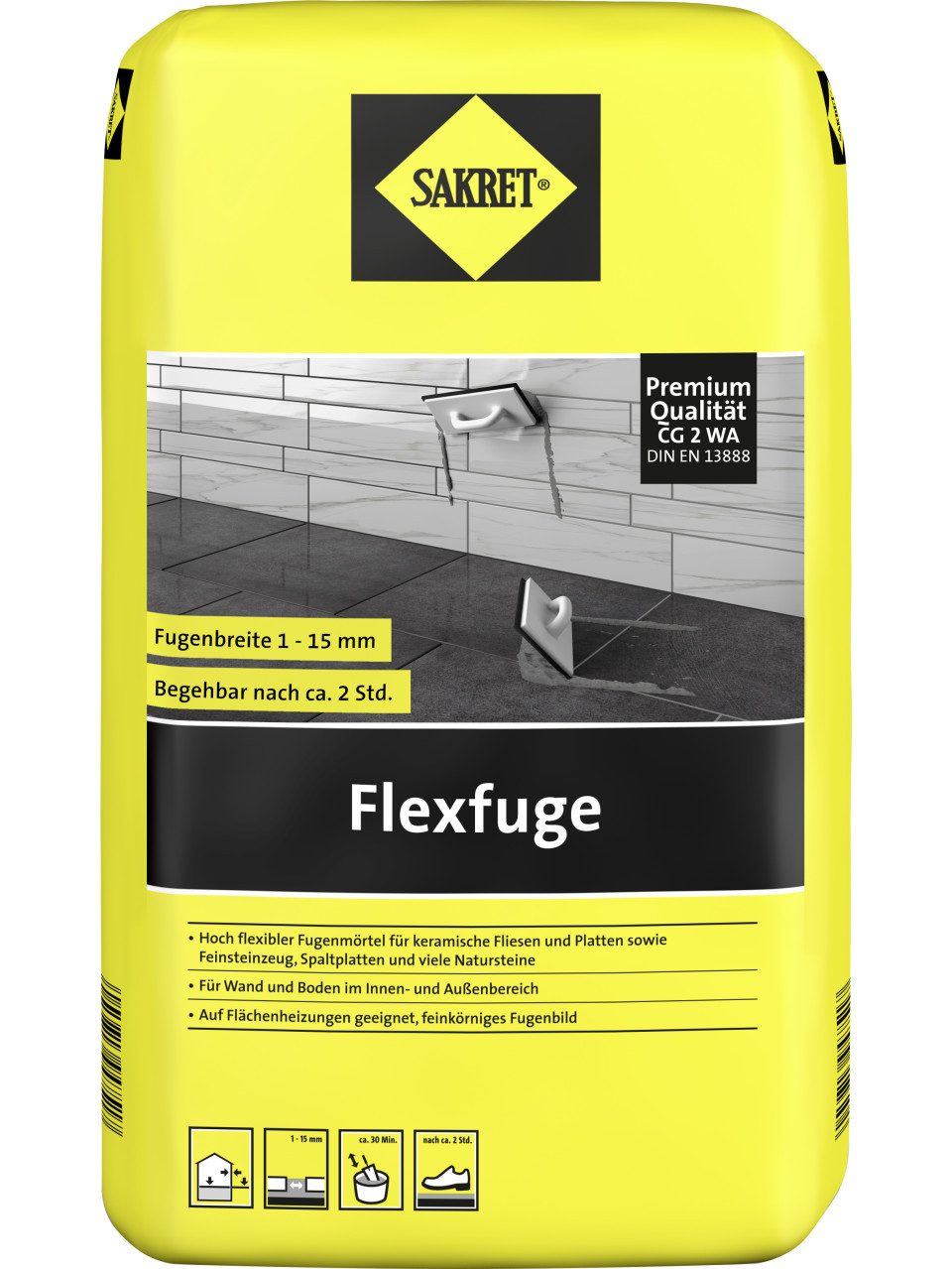 Sakret Fugenmörtel SAKRET Flexfuge 1 - 15 mm zementgrau 15 kg
