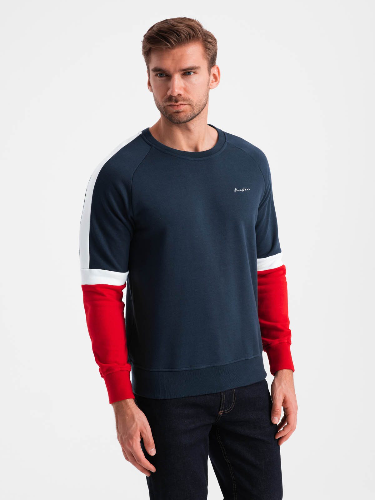 Sweatshirt Dreifarbiges Herren-Sweatshirt mit Raglanärmeln