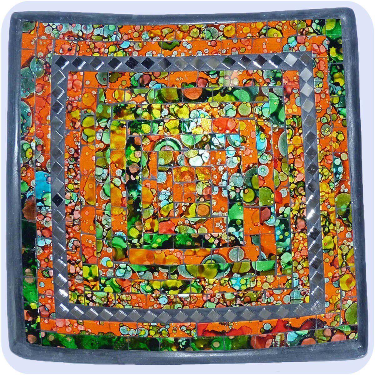 SIMANDRA Dekoschale Mosaik Schale Quadrat mit Spiegel ca. 25 cm (1 Stück) Orange
