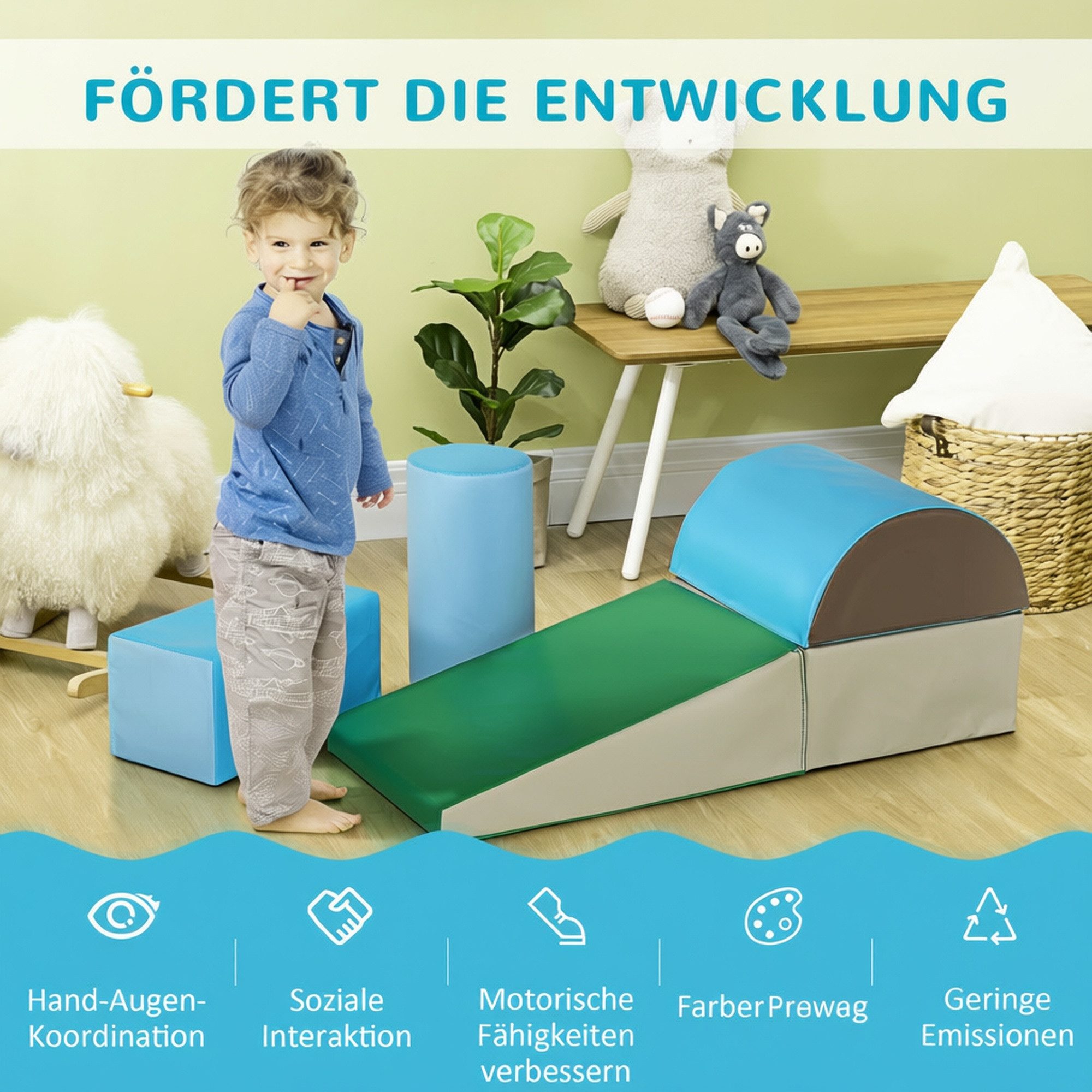 HOMCOM Bauklötze Bauspielzeug, für 1-3 Jahre alt Kinder Spielbausteine, (Bausteine, 5 St., Schaumstoffblöcke), für Baby & Kleinkinder Mehrfarbig – Bild 5 von 5