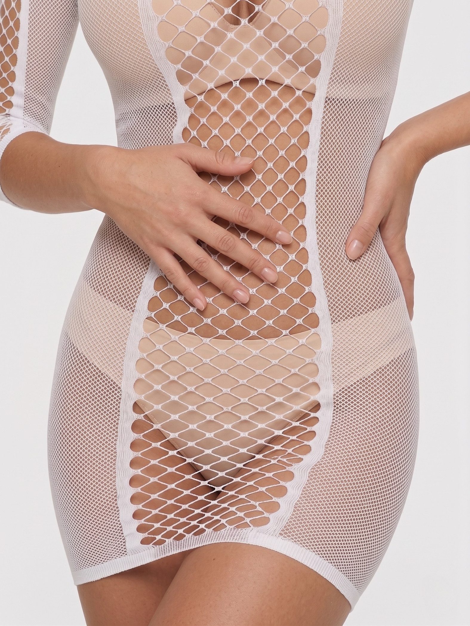 Elegant Love Netzkleid Transparentes Netz-Minikleid mit langen Ärmeln – sexy Damen-Lingerie elegante Reizwäsche – Dessous-Outfit für besondere Momente