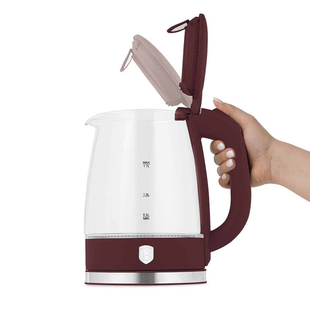 Berlinger Haus Wasserkocher Matt-Bordeaux, 1,7 l, 2200 W, Hochwertiges Borosilikatglas