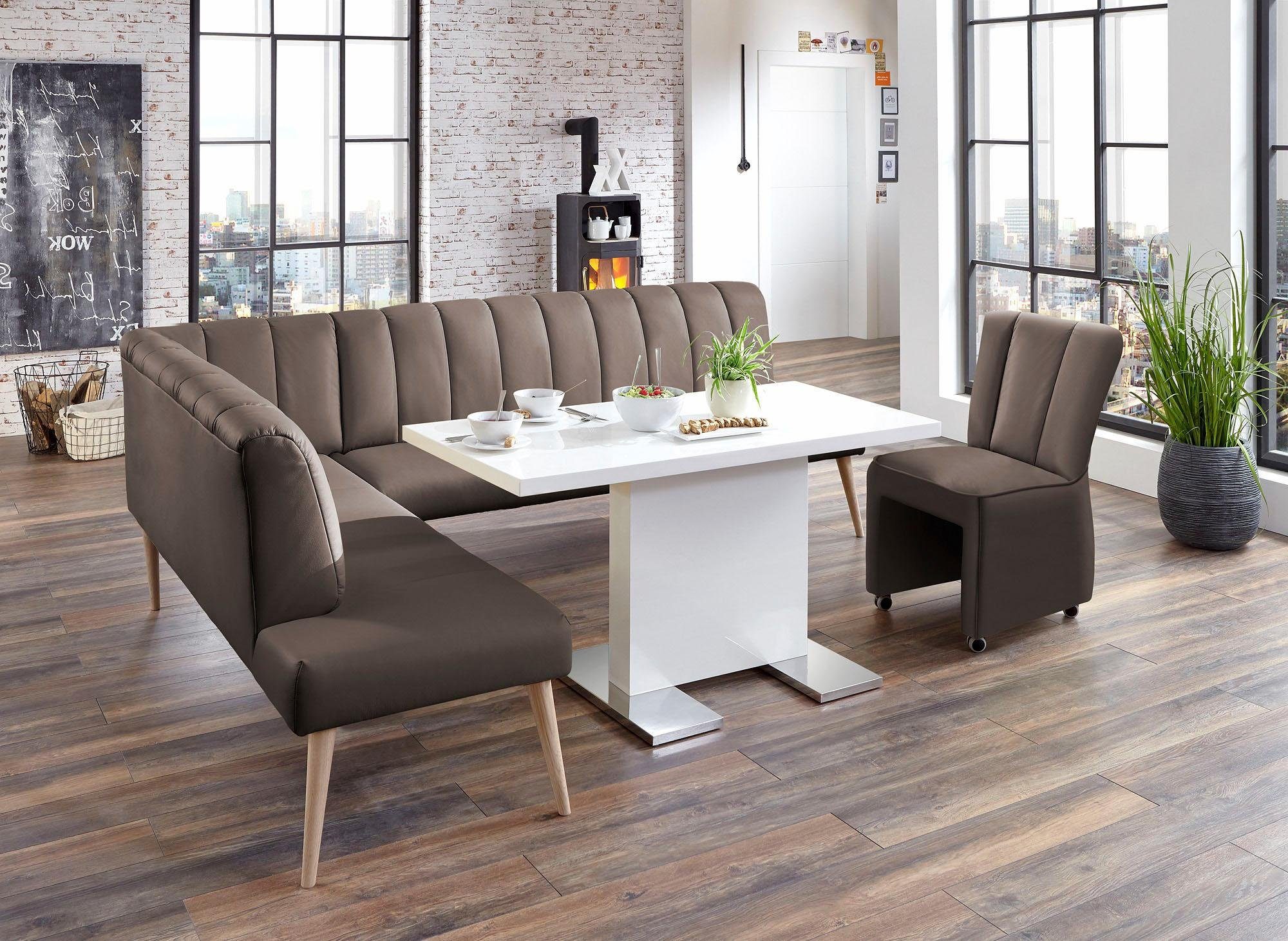 exxpo - sofa fashion Eckbank Costa, moderne Rückensteppung, bequem und elegant, hoher Holzfuß, Frei im Raum stellbar