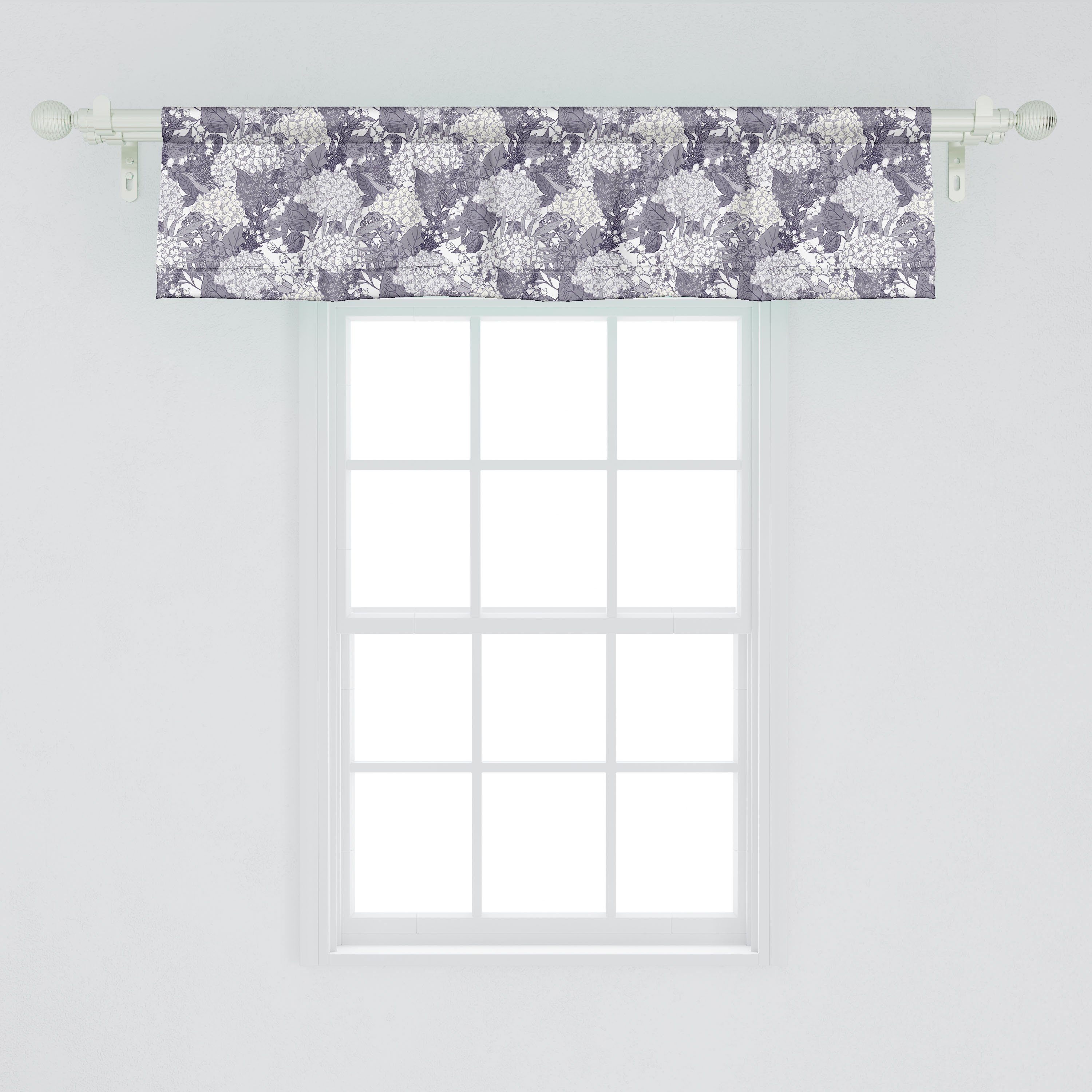Scheibengardine Vorhang Volant für Vintage Küche Abakuhaus, Schlafzimmer Stangentasche, mit Floral Dekor Botanik Hydrangea Microfaser