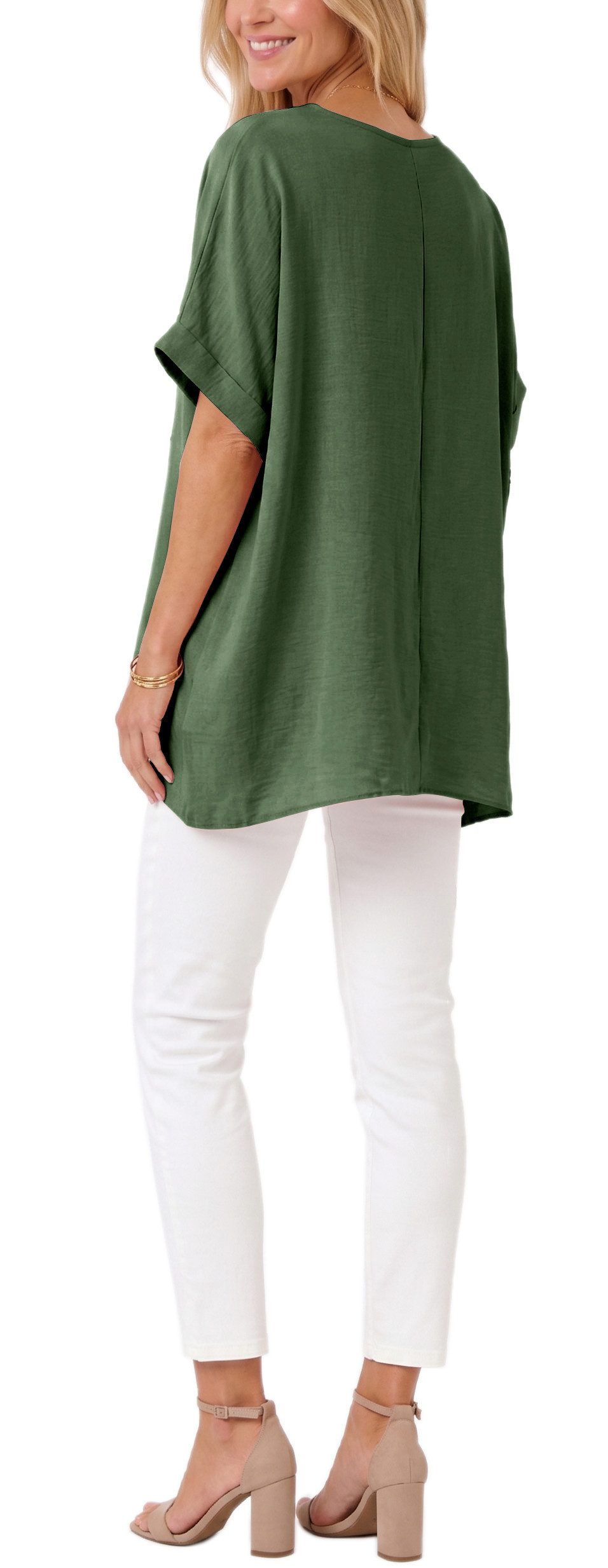 dy_mode Kurzarmshirt Damen Oversize Tunika Sommer Bluse mit Glitzer Shirtbluse Fledermausärmeln, Oversize, mit Glitzer-Steinchen
