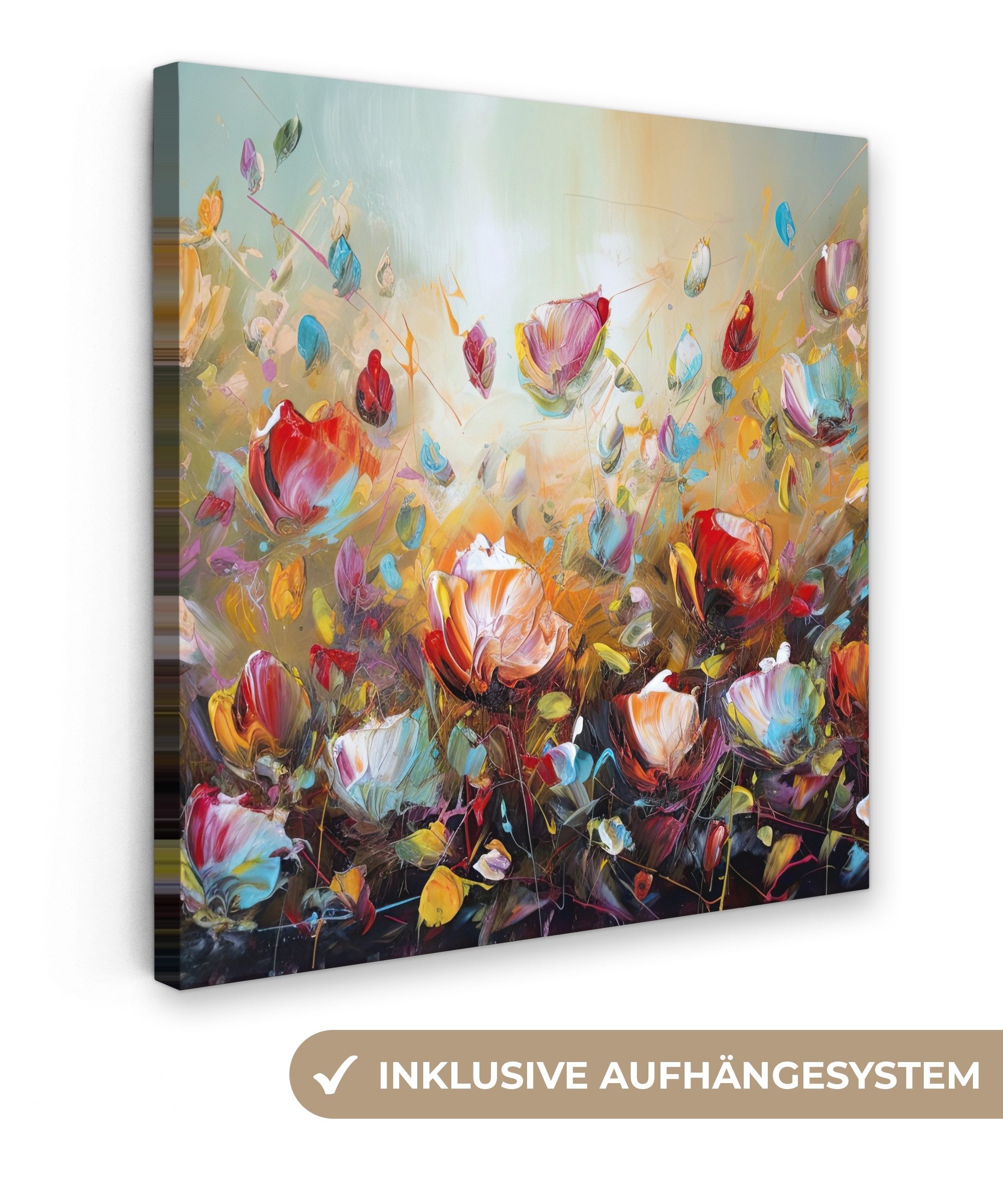 OneMillionCanvasses® Leinwandbild Blumen - Kunst - Natur - Ölfarbenoptik, Fotodruck (1 St), Wandbild, Deko Schlafzimmer Wohnzimmer Flur 20x20 cm