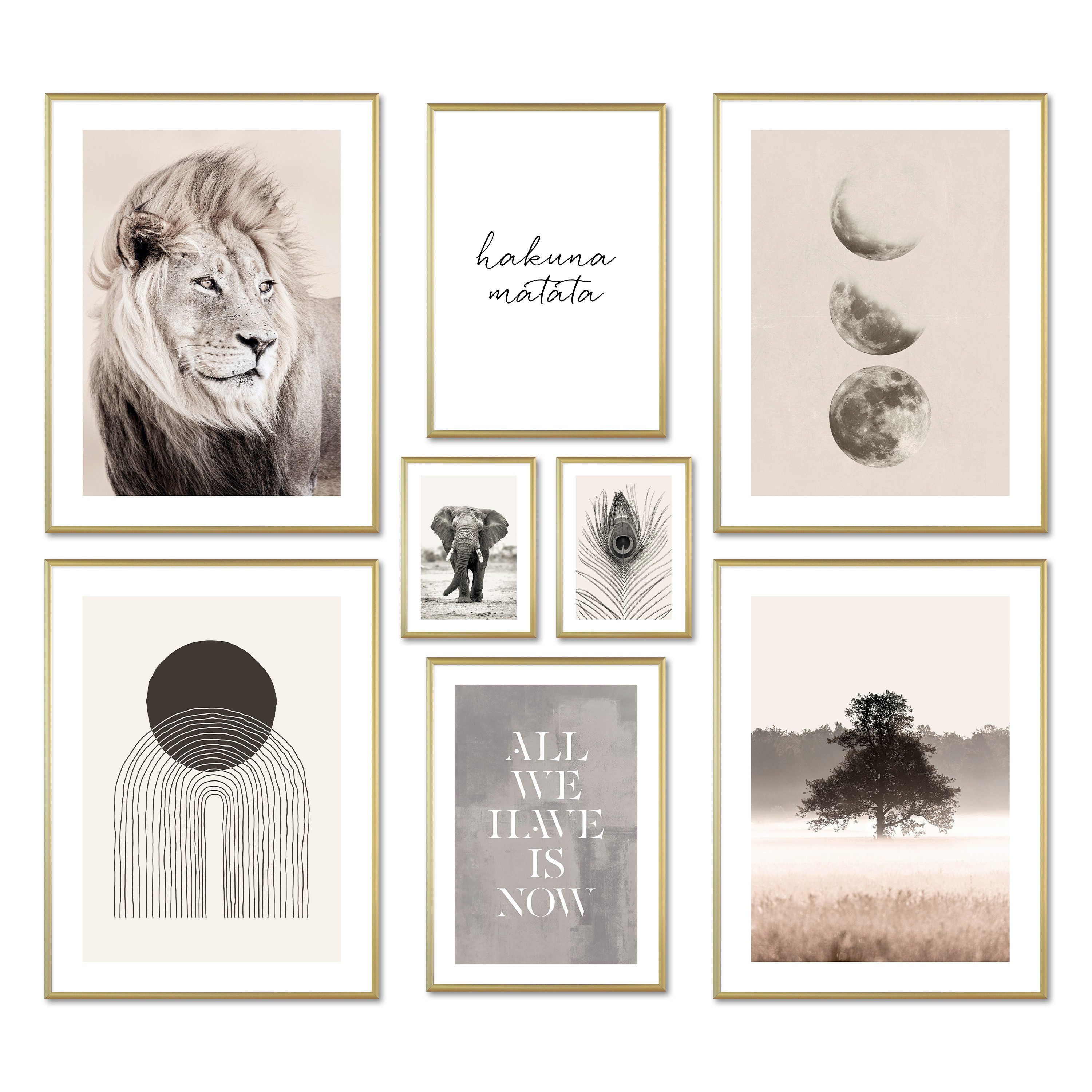 ARTFAVES Изображения-Collage Poster Set - BEIGE WILDERNESS I Natur Tiere Abstrakt I Deko, (Wandbilder modern, 8 St), verschiedene Größen im Set
