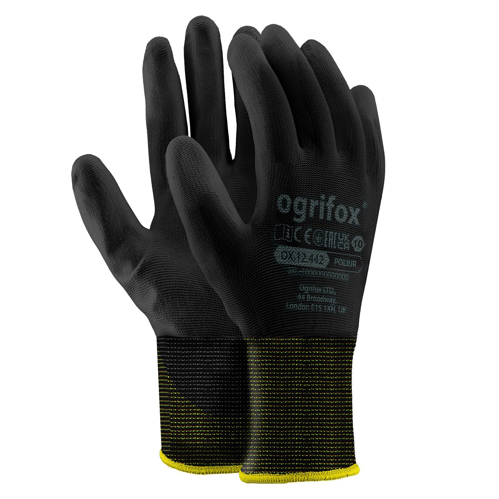 Midori Arbeitshandschuh-Set (12-St) Montagehandschuh Schutzhandschuh Polyester Polyurethan XL (Nr.10)