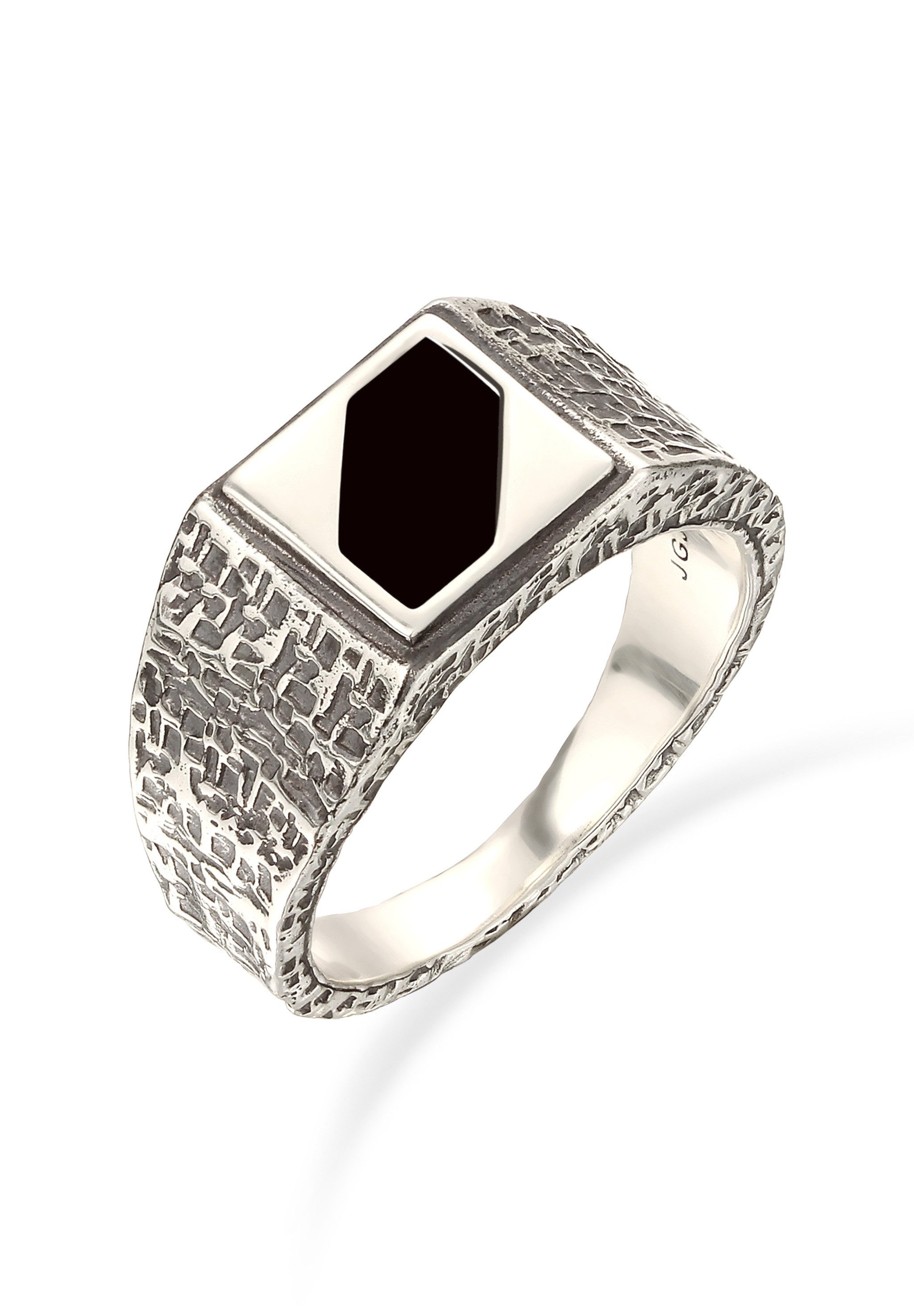 Kuzzoi Siegelring Siegelring Quadrat Strukturiert Emaille Schwarz 925 Sterling Silber