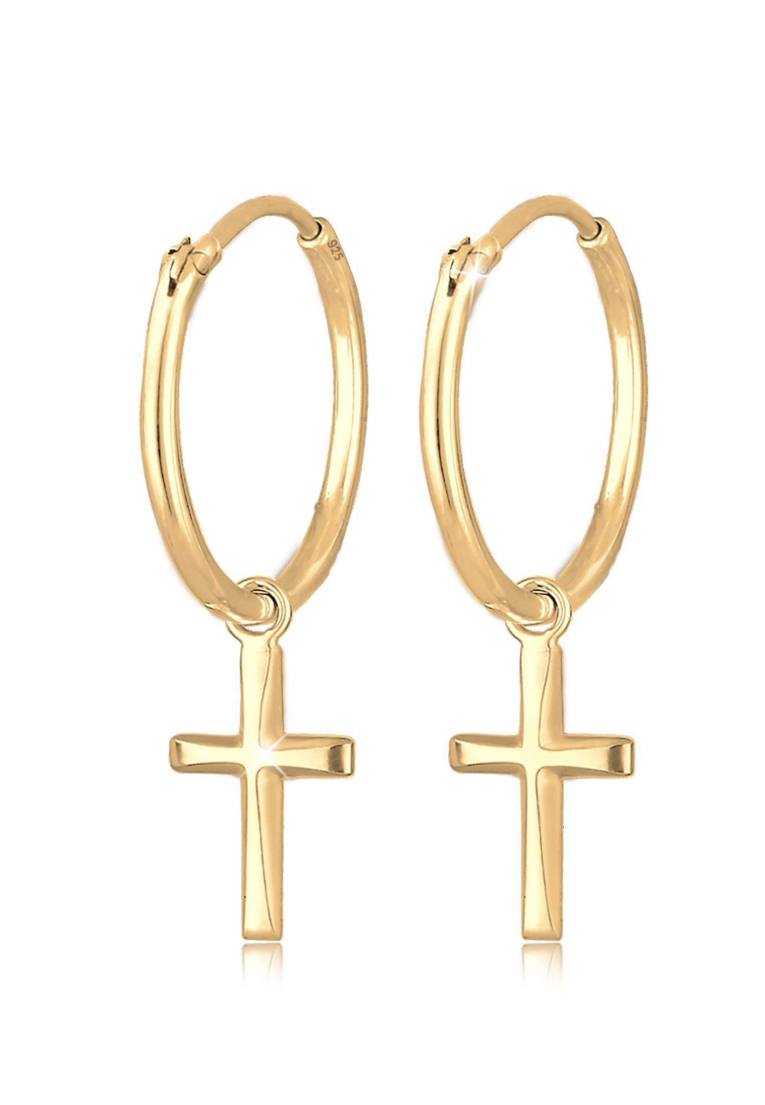 Elli Paar Creolen Creolen Hänger Kreuz Religion 925 Silber Gold