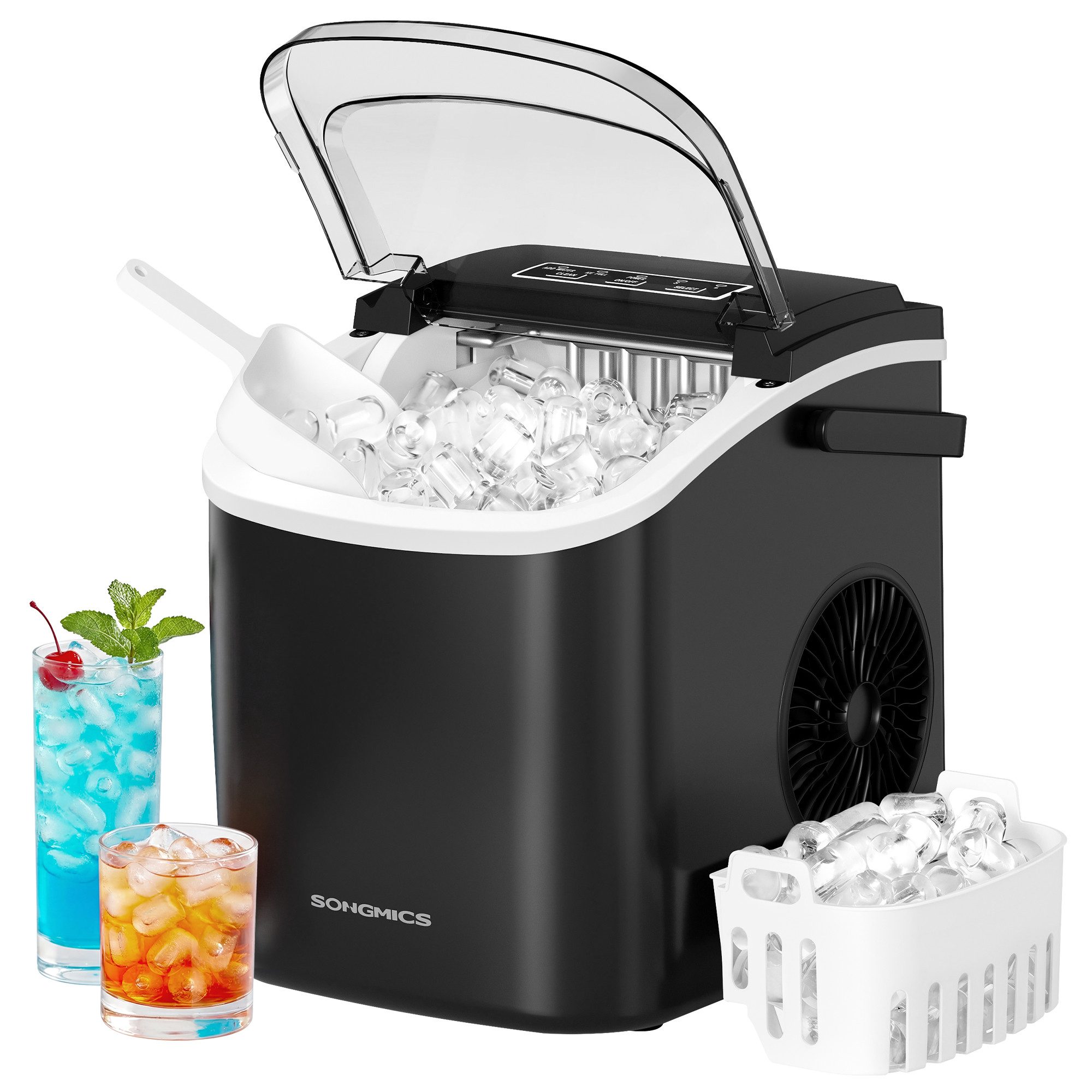 SONGMICS Eiswürfelmaschine mit Selbstreinigung, 9 Eiswürfel in 6 Minuten, 12 kg/24 Stunden, Küche, mit Selbstreinigung, in 6 Minuten 9 Würfel in 2 Größen, WG