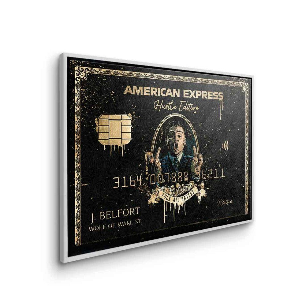 DOTCOMCANVAS® Leinwandbild, Leinwandbild goldener American Edition Hustle Wall schwarz Street Schwarz, Express Rahmen Amex