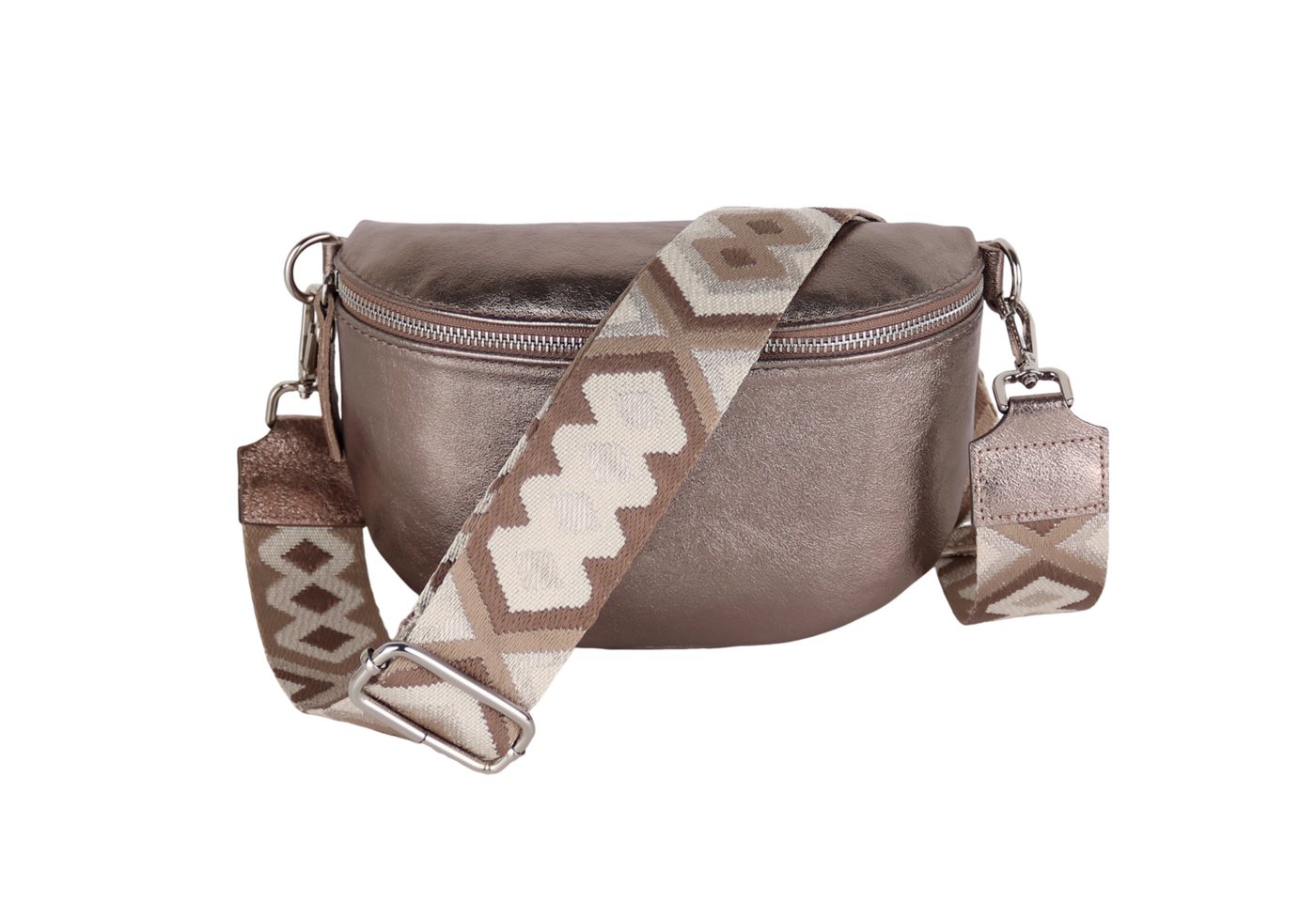 MIRROSI Bauchtasche Damen, Echtleder, Leder, Made in Italy, Umhängetasche, Brusttasche, (Schultertasche für jeden Anlass (1 Tasche & 1 / 2 Gurte), METALIC Gold Silber Crossbody Bag, verstellbare Schulterriemen