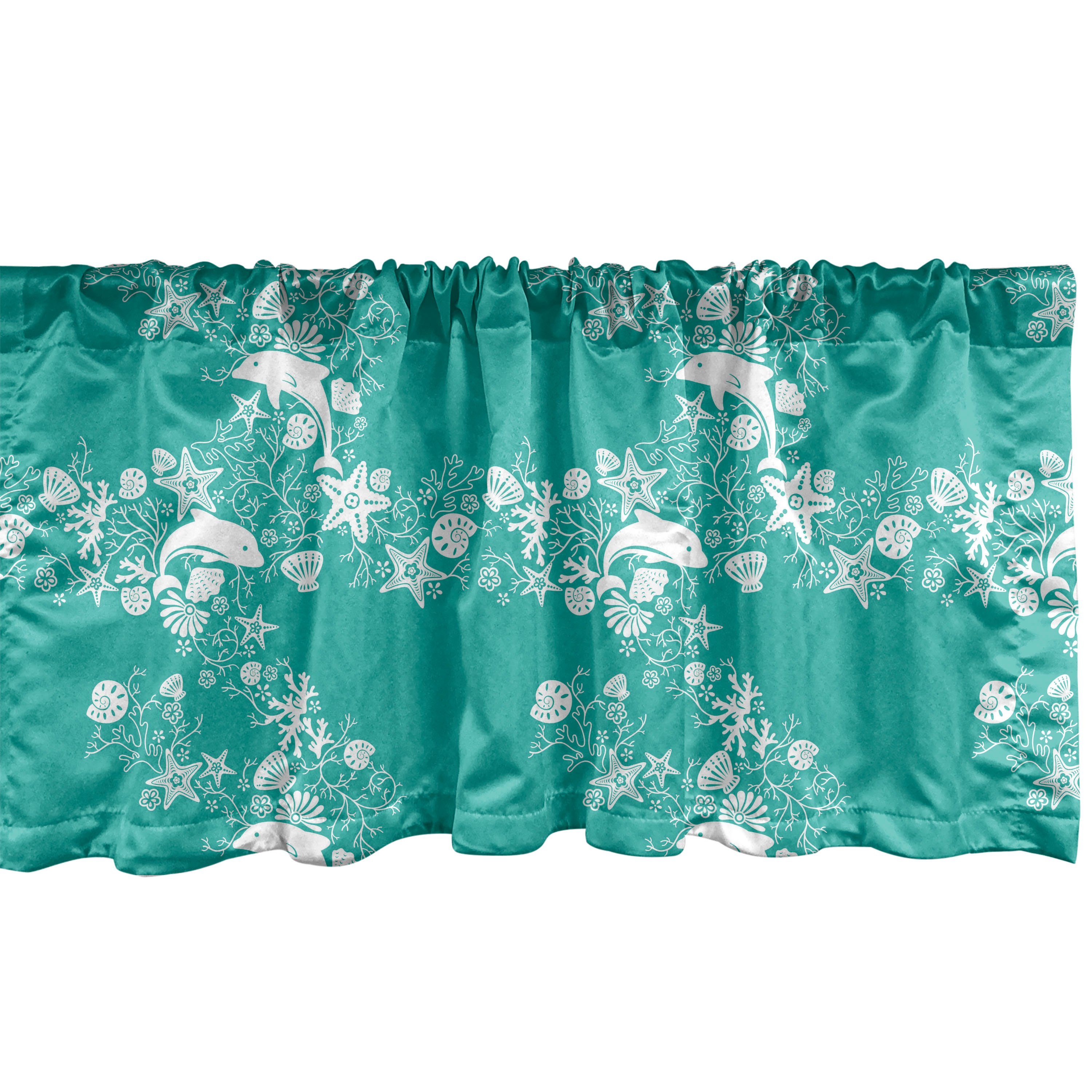 Scheibengardine Vorhang Volant für Küche Schlafzimmer Dekor mit Stangentasche, Abakuhaus, Microfaser, Fisch Delphine und Blumen