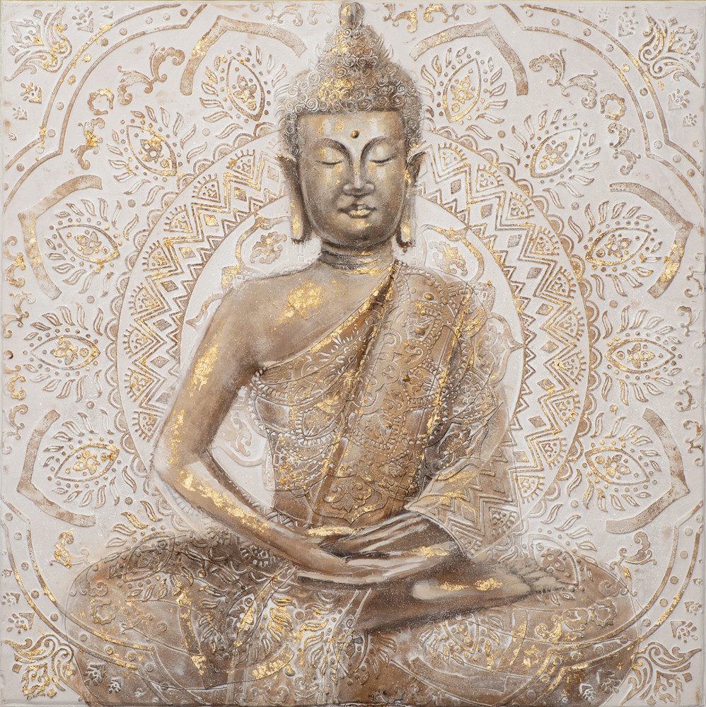 ArtUniverse Gemälde Leinwandbild Goldener Buddha 100 x 100 cm, Goldener Buddha 100x100 cm