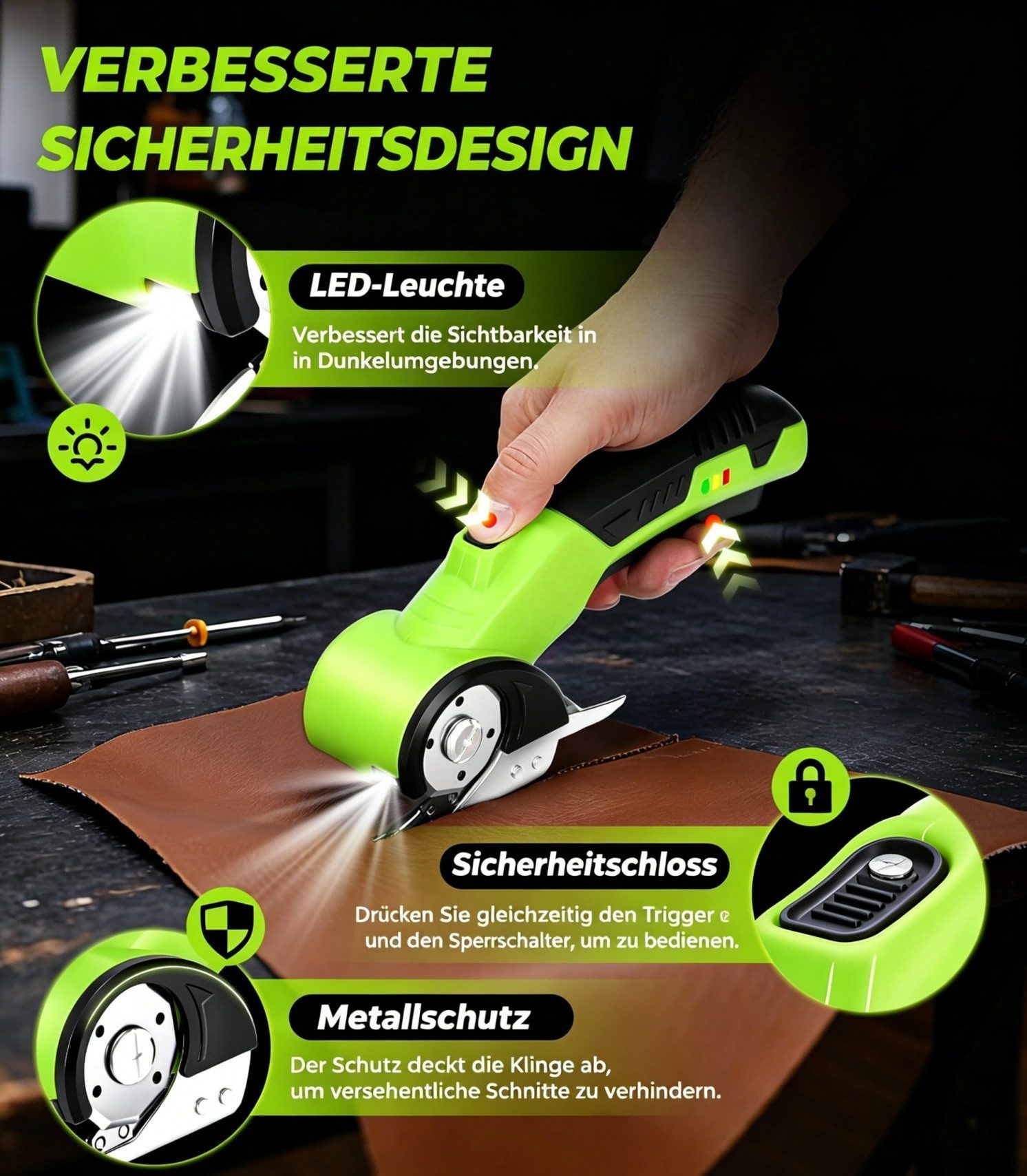 AIBISTAR Rollenschneidemaschine Allesschneider Kartonschneider Mehrzweckschneider für Karton Teppich, 2000 mAh,8 mm,wiederaufladbar,Elektromesser,LED Arbeitsleuchte