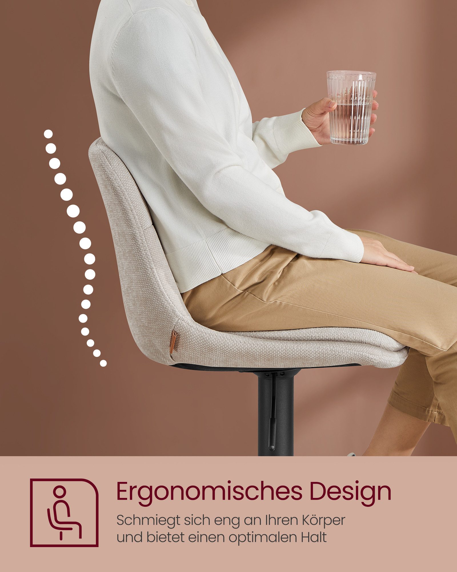 VASAGLE Barhocker Barstühle höhenverstellbar (Set, 2 St), Esszimmer, mit Rückenlehne und Fußstütze, drehbare Küchenhocker, Theke – Bild 4 von 5