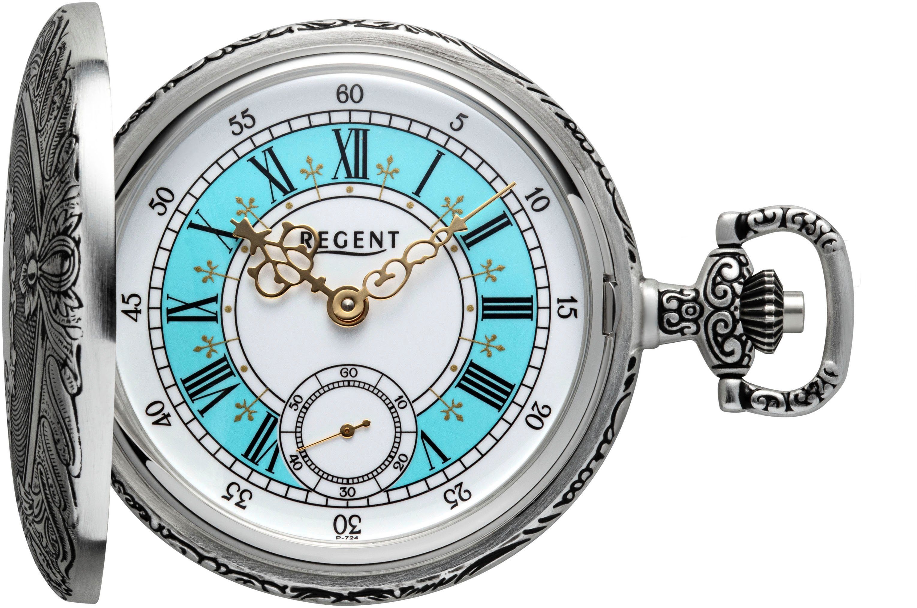 Regent Taschenuhr P724-19467740, (Set, 2-tlg., mit dazu passender Kette), Herrenuhr, Handaufzug, Acrylglas