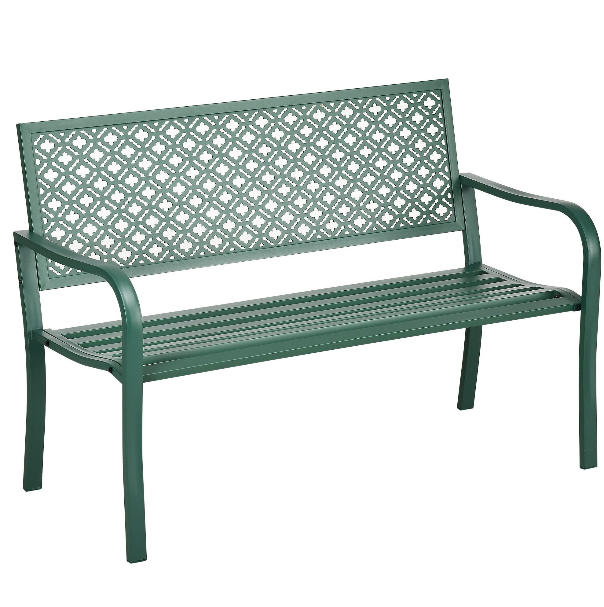 OKWISH Gartenbank Gartenstuhl 127x63x83 cm Dunkelgrün bis 280 kg wetterfest (Packung, 1-St., Outdoor Gartenmöbel Bank für 2 Personen, klassisches Design), Stabile Sitzbank für Terrasse & Garten, robust & langlebig