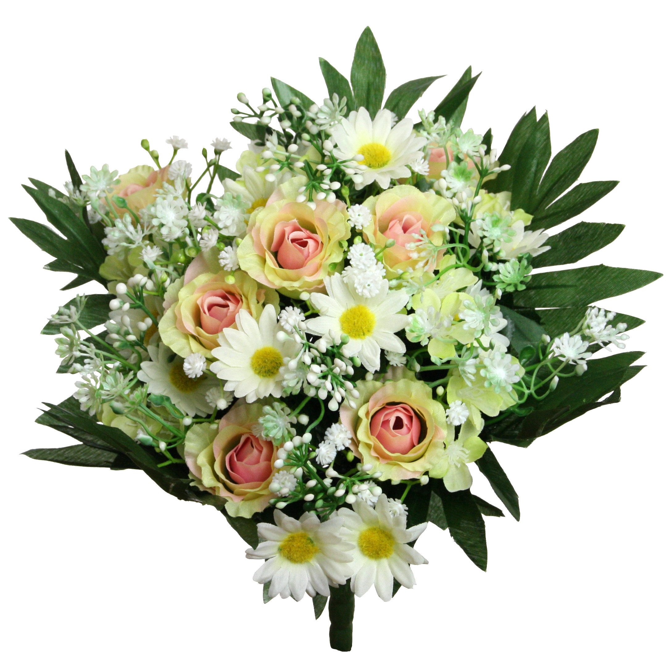 Kunstblumenstrauß Kunstblume Strauß Rose-Margerite Blumenstrauß 37cm GELB-ROSA, Floratexx GmbH
