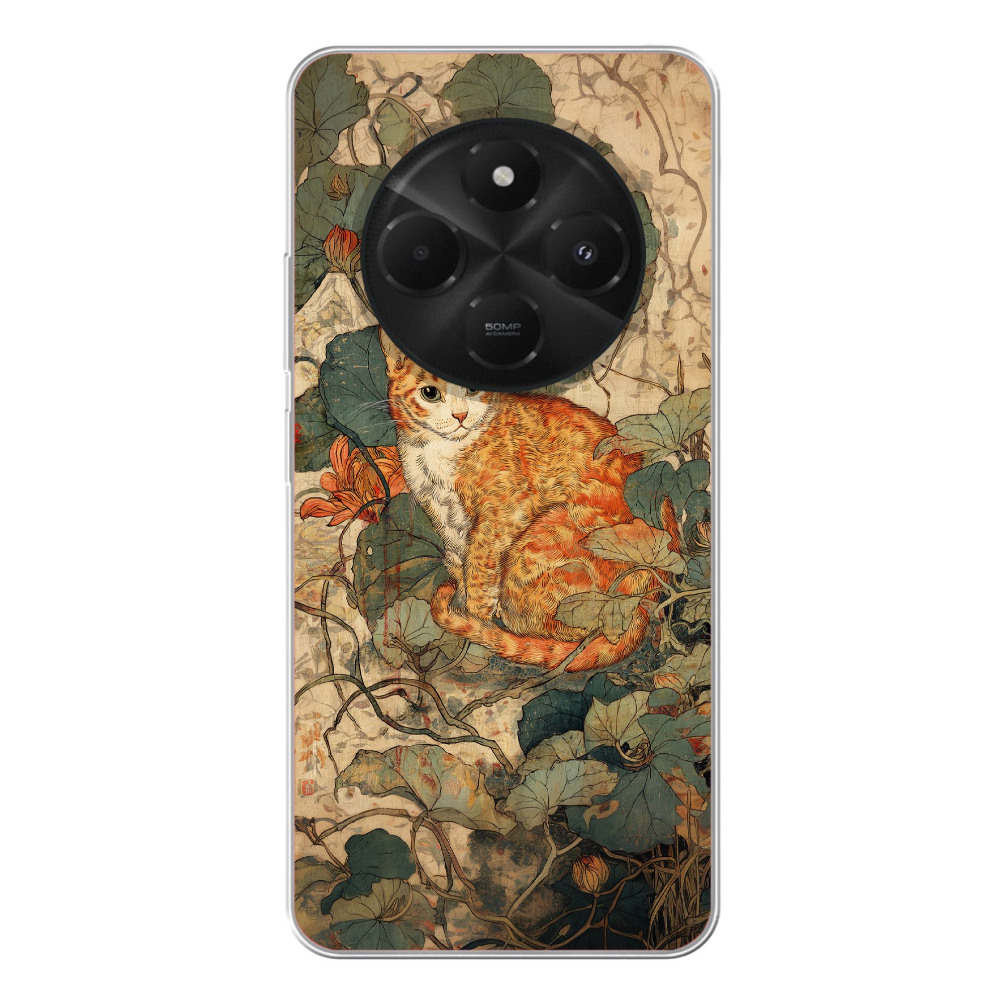 Handyhülle für Xiaomi Poco C75 Katze - Ornamental - Blumen