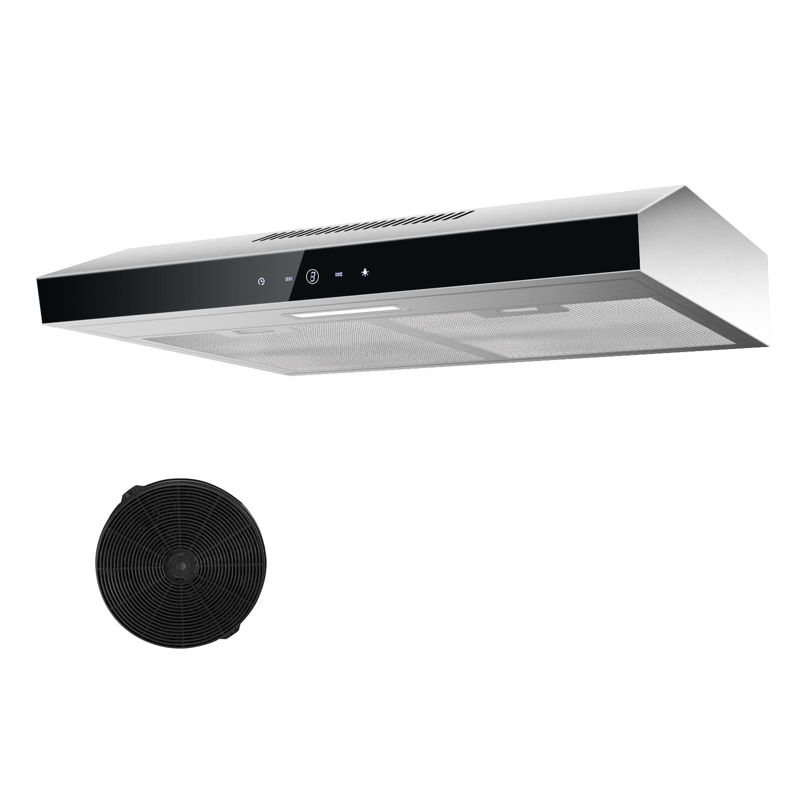 SNDOAS Kopffreihaube Dunstabzugshaube 60cm Unterbau für Umluft oder Abluft, 201 m³/h Dunstabzugshaube 60cm Unterbau für Umluft oder Abluft, 201 m³/h, mit Aktivkohlefilter CF-K, Edelstahlgehäuse, 3 Stufen, 2W LED-Licht