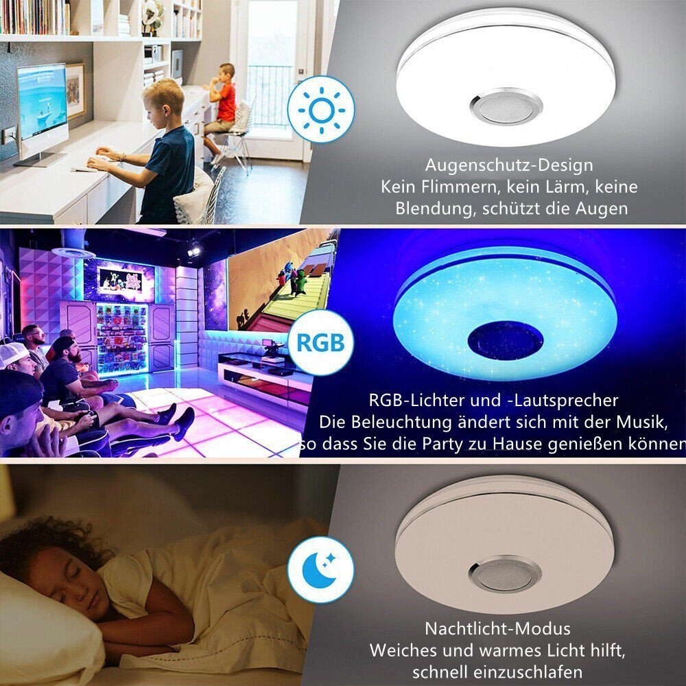 LETGOSPT Deckenleuchte LED RGB, LED Deckenlampe, APP, fest 36W LED Tageslichtweiß, Deckenleuchte, Deckenleuchte Badezimmer integriert, Fernbedienung, Lautsprecher, LED Schlafzimmer für Bluetooth mit RGB, Wohnzimmer