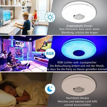 LETGOSPT Deckenleuchte LED Deckenlampe, mit Bluetooth Lautsprecher, RGB, Fernbedienung, APP, LED fest integriert, RGB, Tageslichtweiß, LED Deckenleuchte, Ø 30cm, für Badezimmer Schlafzimmer Wohnzimmer