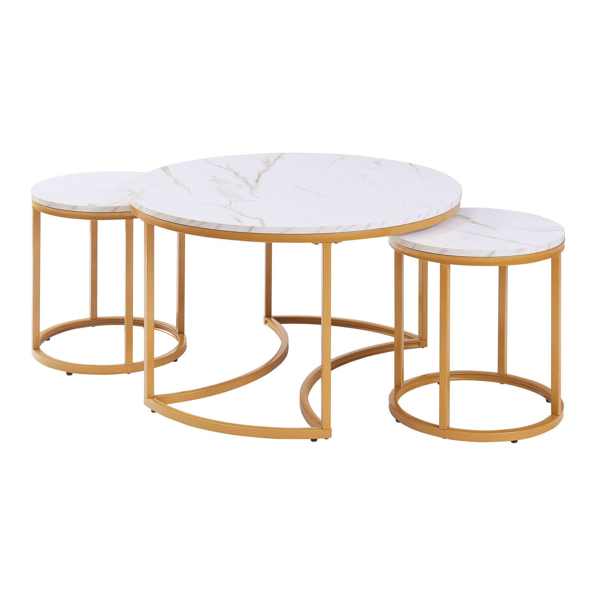 en.casa Couchtisch (Set, 3-St), »Christchurch« rund Metallgestell Marmoropt günstig online kaufen