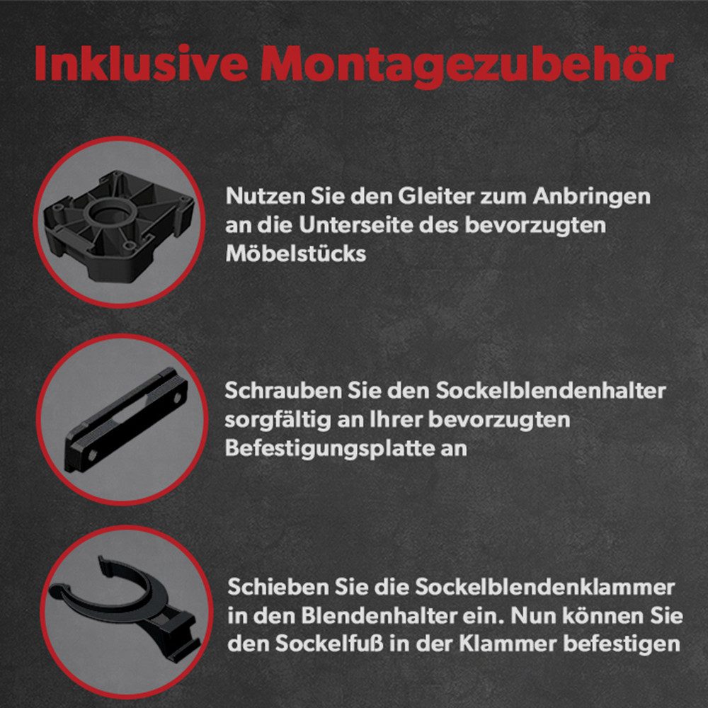 siwitec Möbelfuß 4 x Sockelfuss Komplett-Set, Schwarz, 150 mm inkl. Blendenhaltern und, (4-St), Höhenverstellbar, Set – Bild 4 von 5