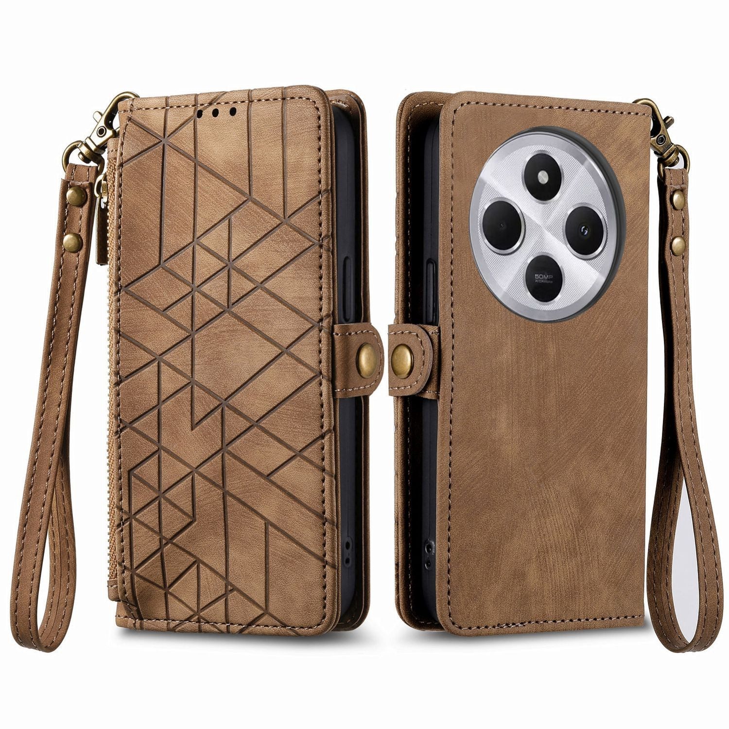 Wigento Handyhülle Für Xiaomi Redmi 14C 4G Kunst Leder Book Tasche Schutz Hülle Case Etui