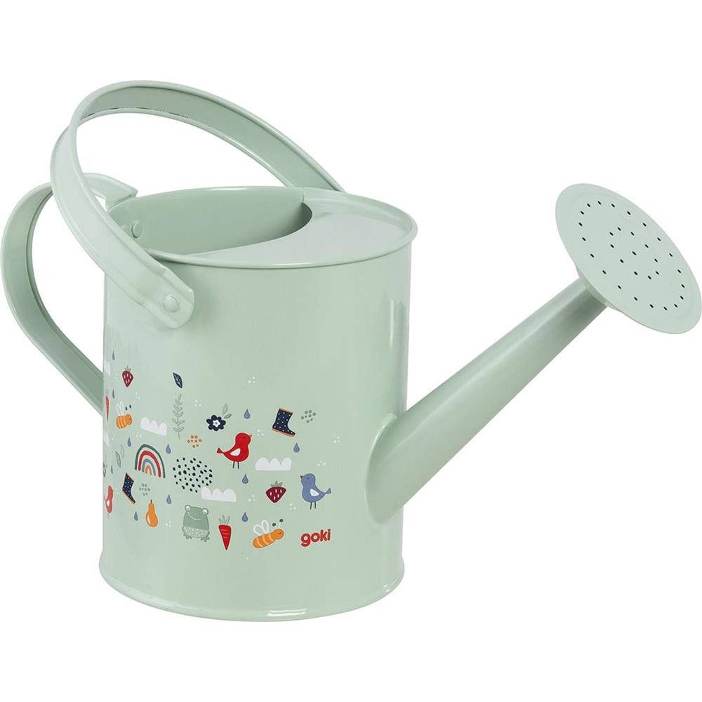 goki Sandkasten Gießkanne Frühling aus Metall, 32 cm, ab 3 Jahren, (Kinder-Gießkanne, 1 Kinder-Gießkanne aus Metall mit Frühlingsmotiv), Gedeckte Farben, Frühlingsmotiv, Gartenspielzeug, Kinderdesign