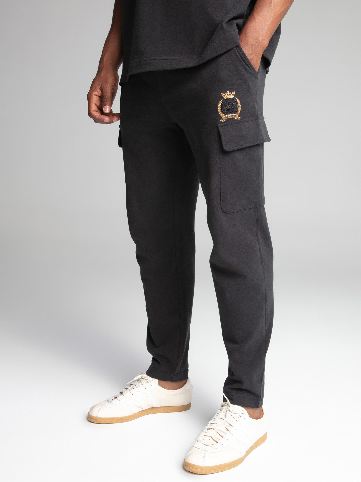 Siksilk Jogger Pants SikSilk Herren Schwarze Crest Cargo Jogginghose