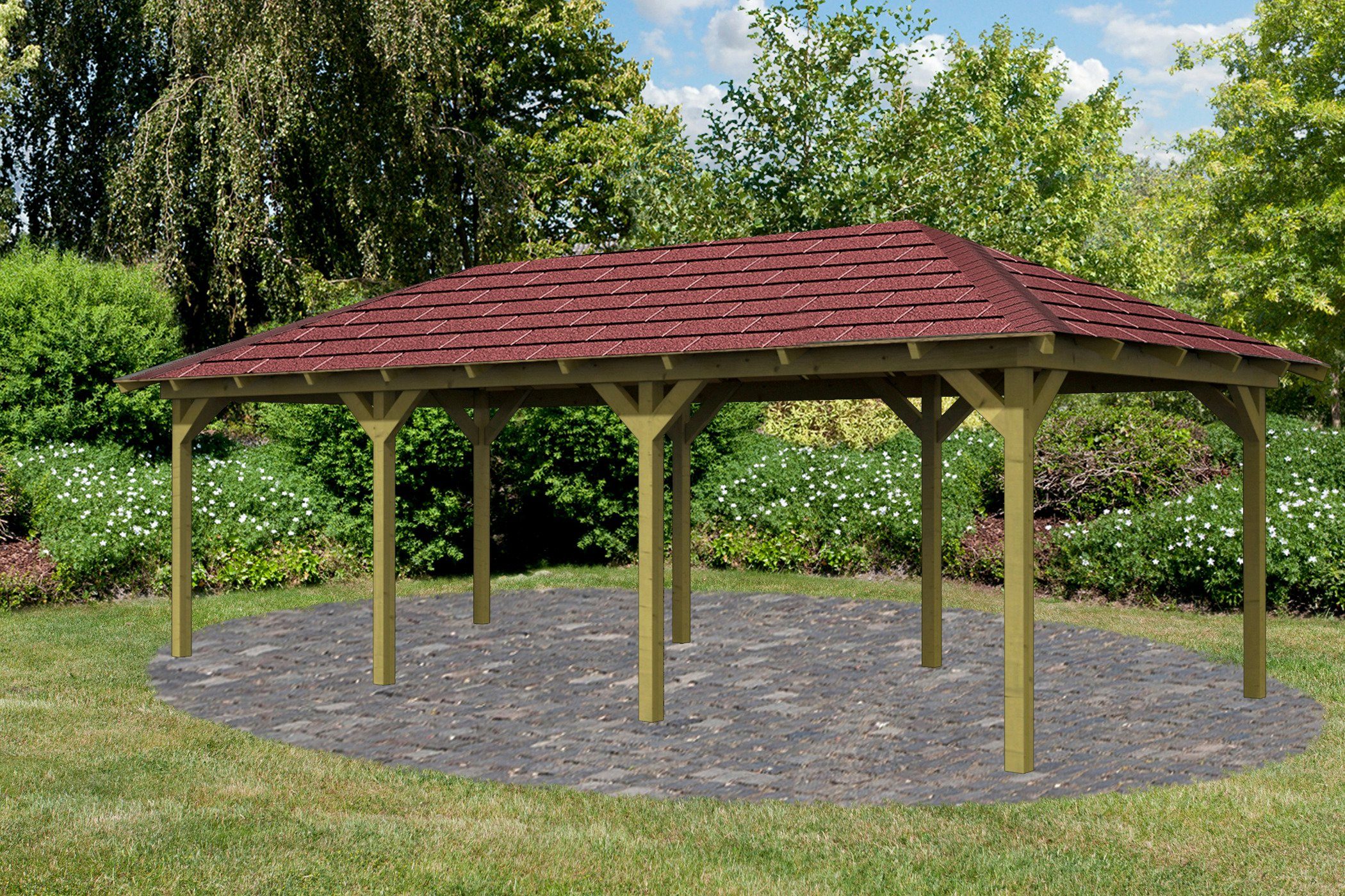 Karibu Pavillon Mailand 1, (Set), BxT: 345x485 cm, inkl. Dachschindeln und Pfostenanker