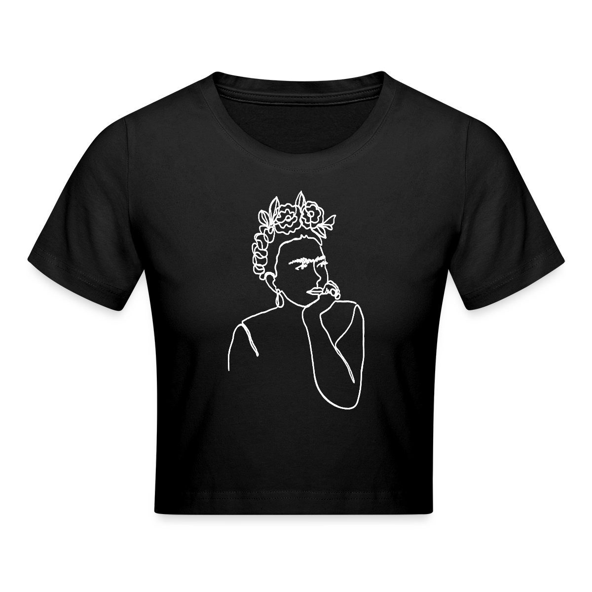 T-Shirt Frida Kahlo Zeichnung Weiß Crop Top