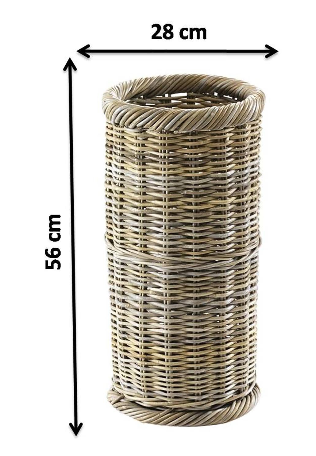 Kobolo Schirmständer Schirmhalter rund Rattan grau Handarbeit H: 56 cm