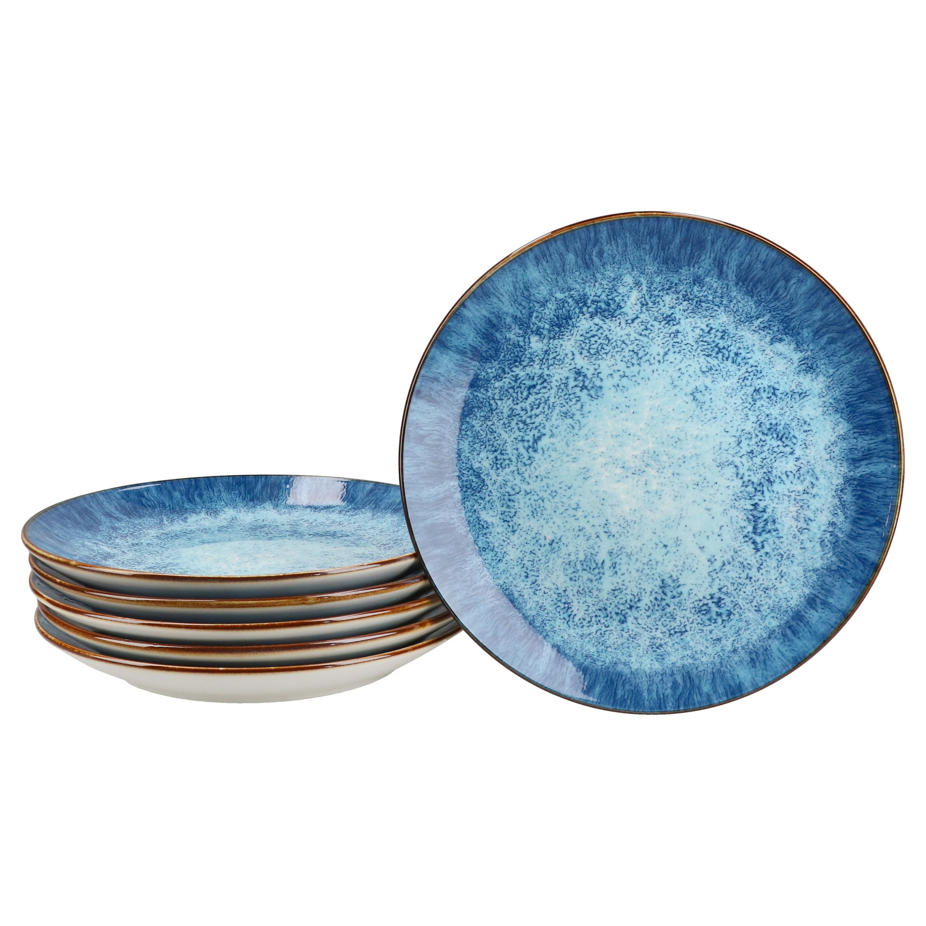 MamboCat Frühstücksteller Marina 6er Set Kuchenteller Porzellan 6 Pers blaue Dessert-Teller