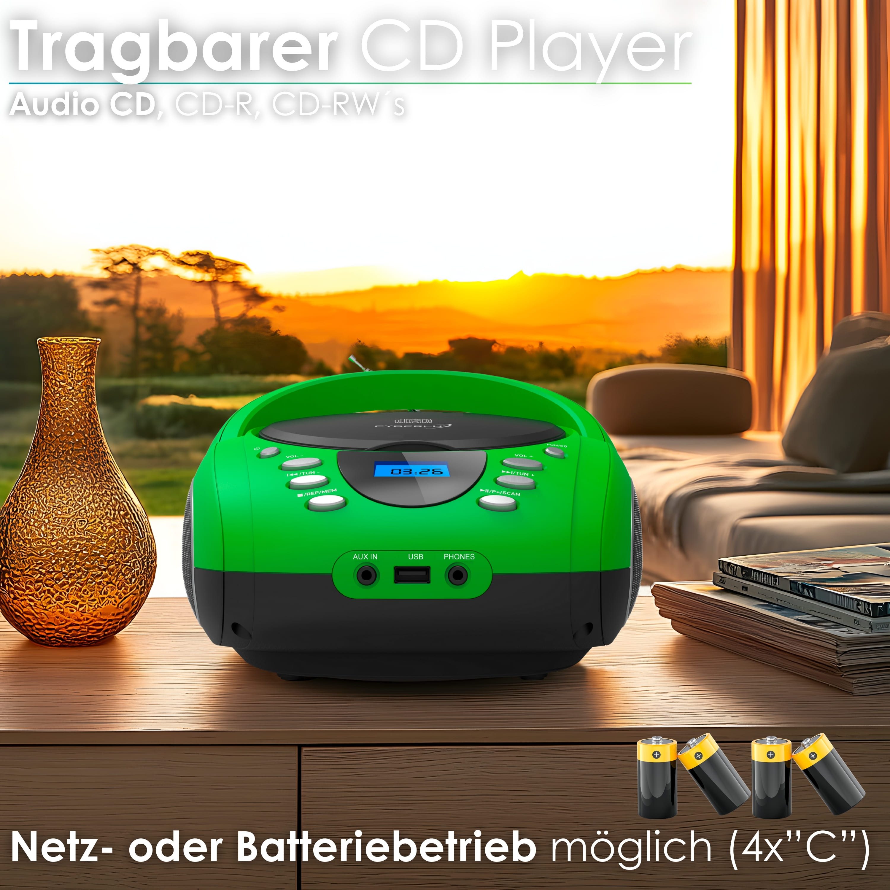 Cyberlux CL-700 tragbarer CD-Player (CD, Kinder CD Player tragbar, Boombox, Musikbox, FM Radio mit MP3 USB)